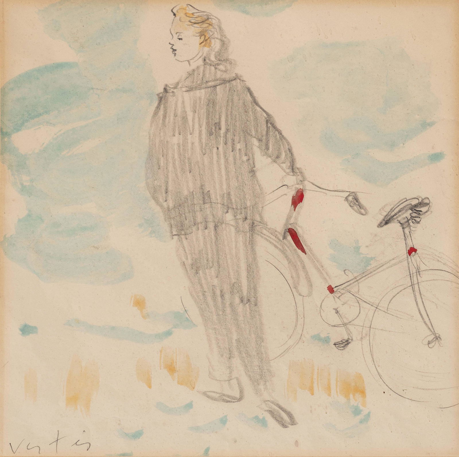Marcel Vertès - Untitled (Bike ride): Lot 373 Marcel Vertès French (1895-1961) Untitled (Bike ride) graphite and wash on paper signed lower left sight: 8 5/8 x 8 5/8 inches Provenance: from the Estate of an Important New York Modernism