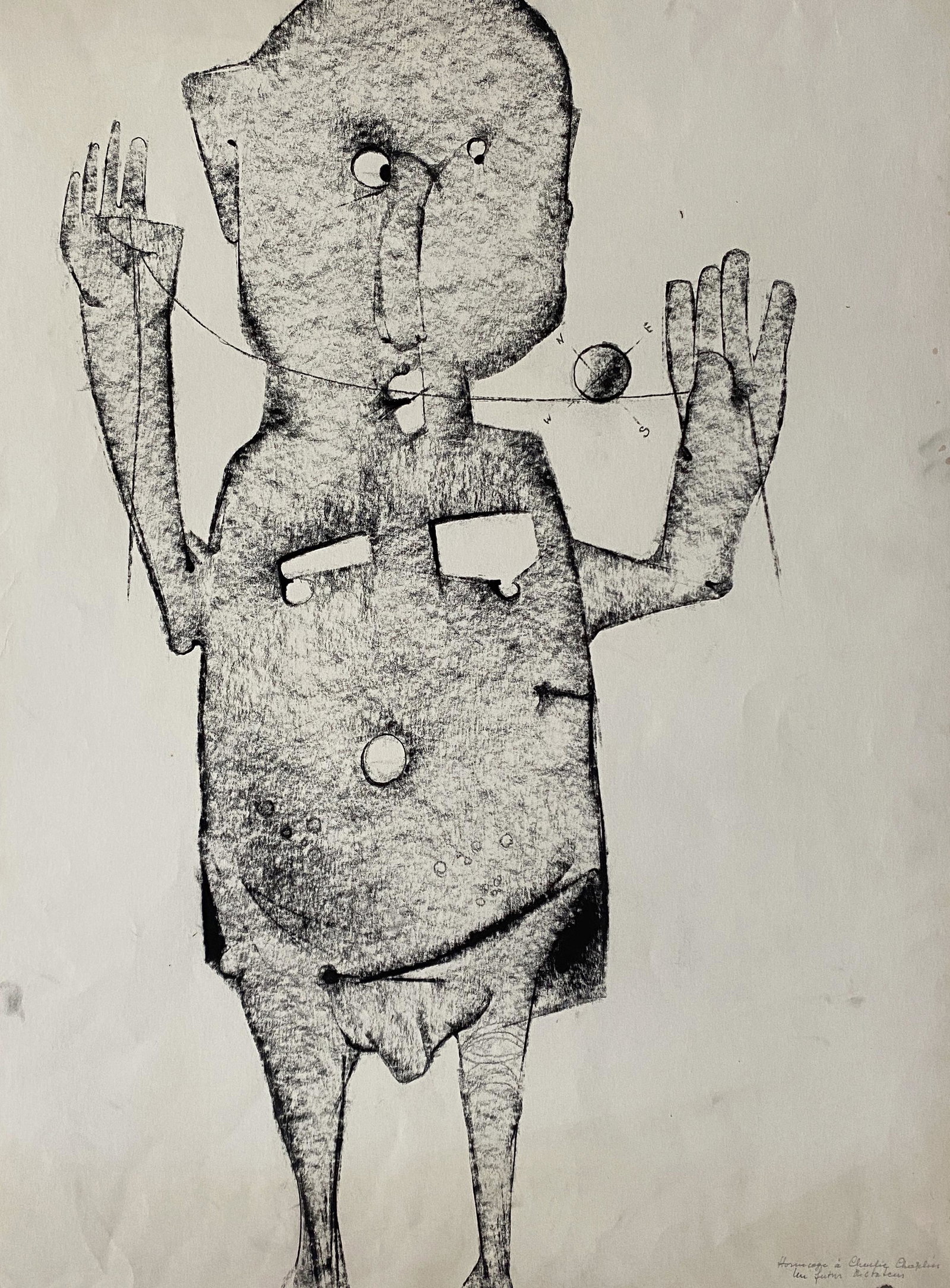Benoît Gilsoul - Homage to Charlie Chaplin: Lot 28 Benoît Gilsoul Belgian (1914-2000) Homage to Charlie Chaplin charcoal on paper 30 x 22 inches Provenance: From the estate of Benoît Gilsoul inscribed Homage to Charlie Chaplin leur fut