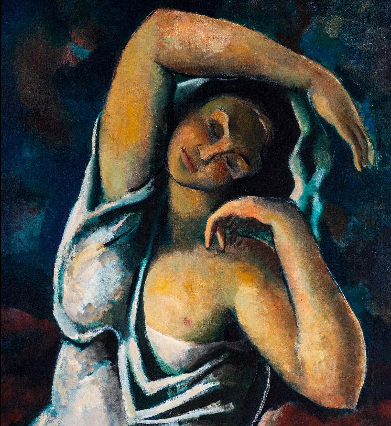 Roberto Fernandez Balbuena - Untitled (Woman in blue): Lot 40 Roberto Fernandez Balbuena Spanish (1890-1966) Untitled (Woman in blue) (1952) oil on canvas signed bottom right 31 x 27 inches Provenance: from a private New York collection