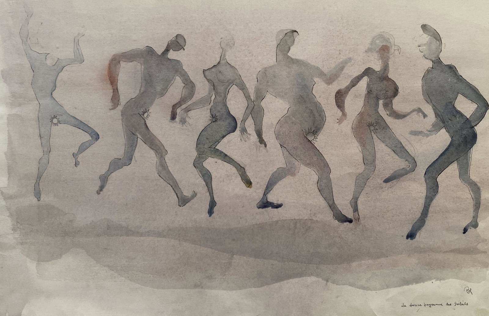 Benoît Gilsoul - Le Danse Paysanne des Soleils: Lot 57 Benoît Gilsoul Belgian (1914-2000) Le Danse Paysanne des Soleils watercolor on Arches paper initialed lower right 19 x 27 3/4 inches Provenance: From the estate of Benoît Gilsoul