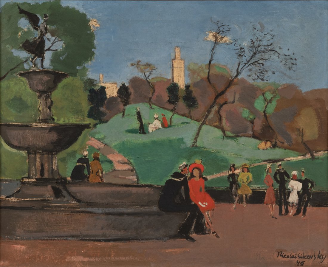 Nicolai Cikovsky - Central Park Fountain: Lot 35.1 Nicolai Cikovsky American (1894-1984) Central Park Fountain (1946) oil on canvas signed lower right 18 x 22 1/4 inches Provenance: Park Slope Estate Estimate: $800-1200