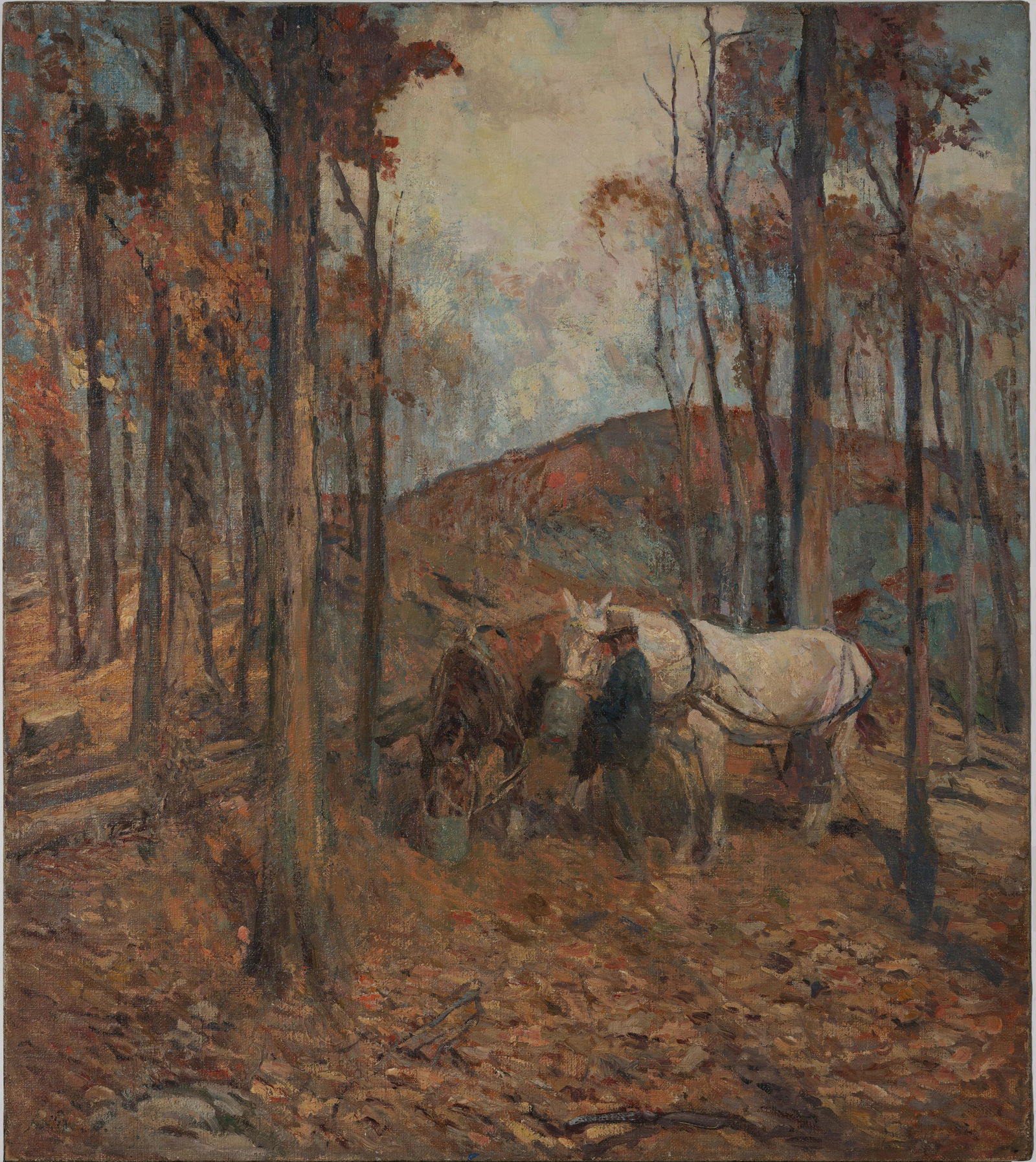 Arthur Ernst Becher - Autumn Feeding, Two Work Horses (1 of 2)