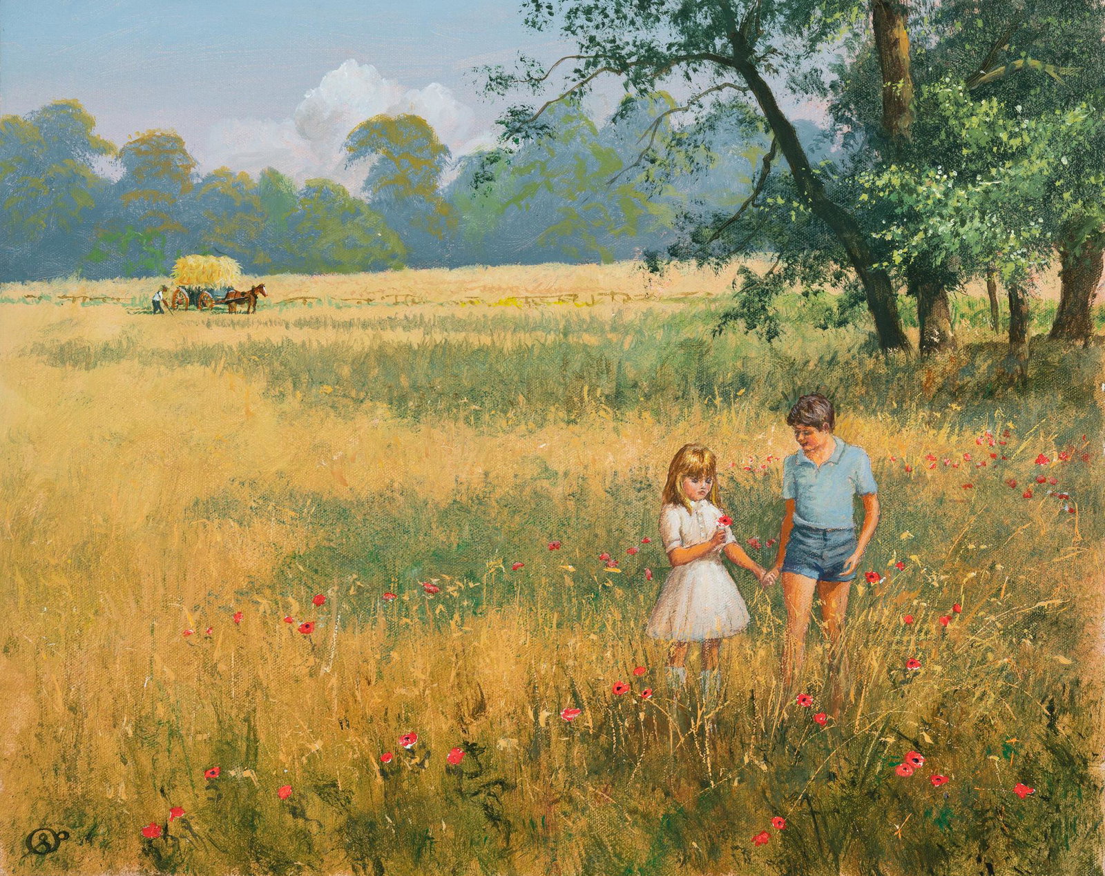 Stephen Pearson - Gathering Flowers: Lot 12 Stephen Pearson British (20th Century) Gathering Flowers oil on canvas (unstretched) monogrammed lower left 17 1/2 x 21 3/4 inches Provenance: From the collection of a fourth-generation New Yo