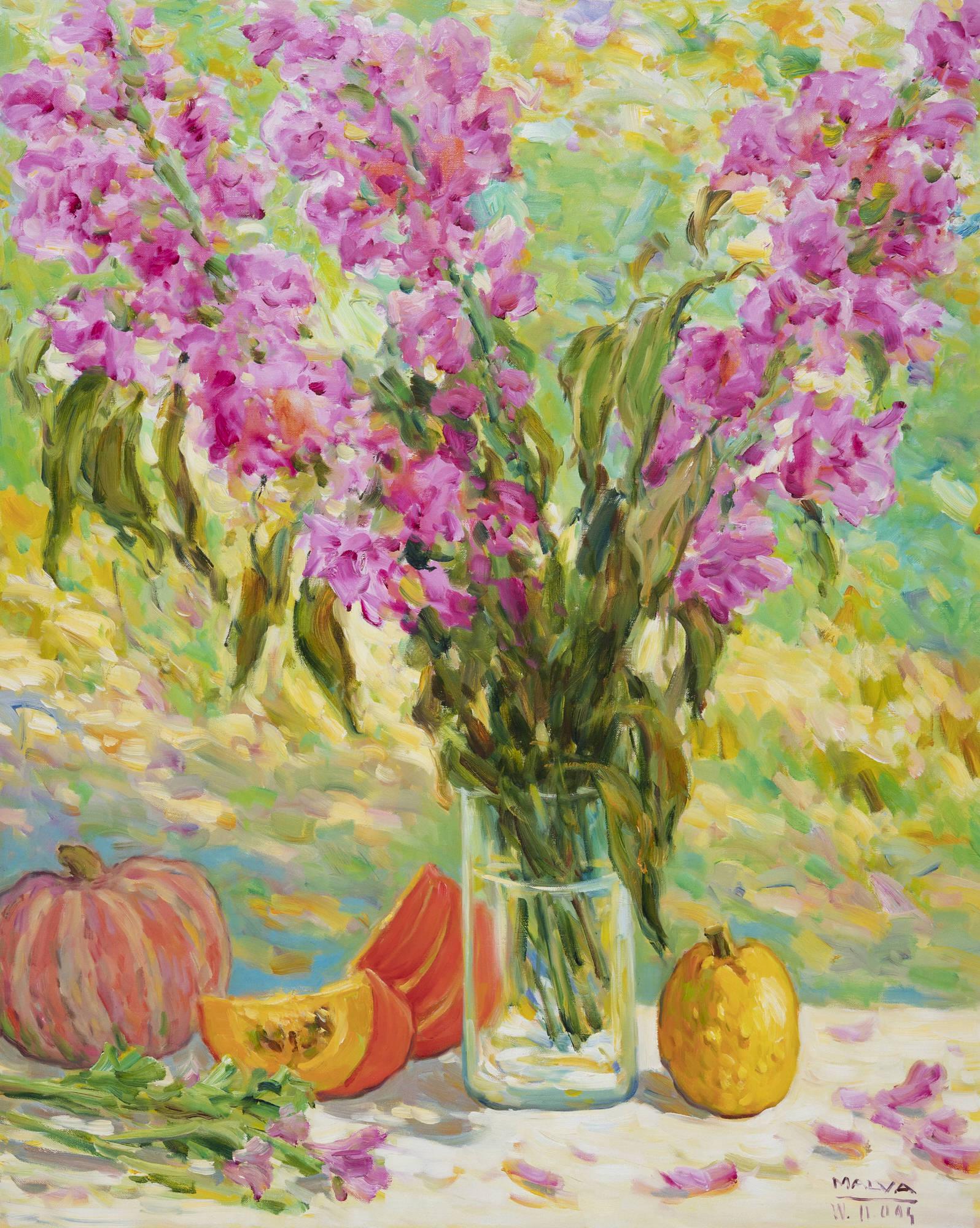 Malva (Omar Hamdi) - Malven with Pumpkins: Lot 19 Malva (Omar Hamdi) Kurdish/Syrian (1951-2015) Malven with Pumpkins oil on canvas (unstretched) signed lower right 34 3/4 x 29 inches Provenance: From the collection of a fourth-generation New
