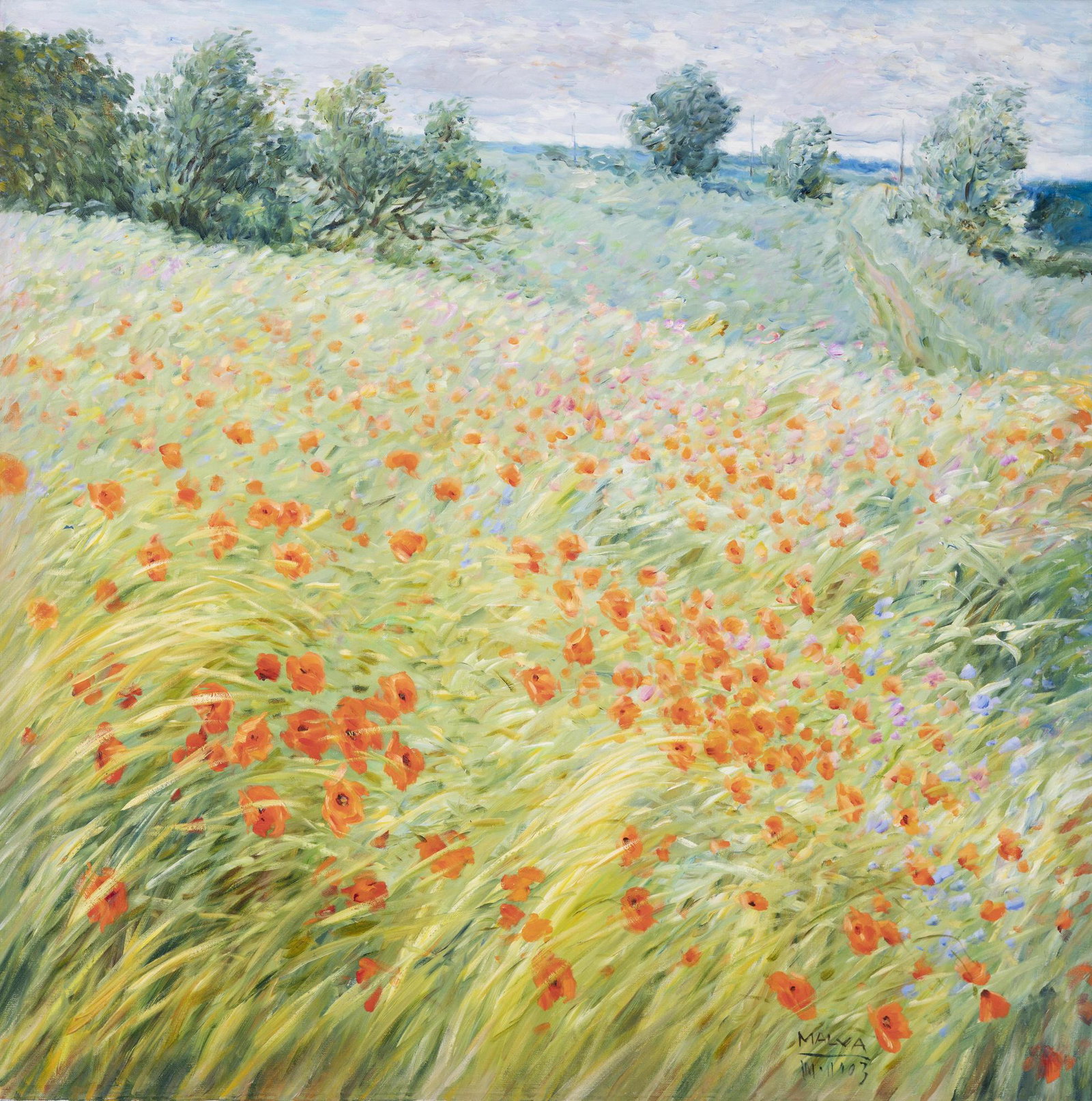 Malva (Omar Hamdi) - Poppy Landscape: Lot 21 Malva (Omar Hamdi) Kurdish/Syrian (1951-2015) Poppy Landscape oil on canvas (unstretched) signed lower right 43 x 43 inches Provenance: From the collection of a fourth-generation New York art
