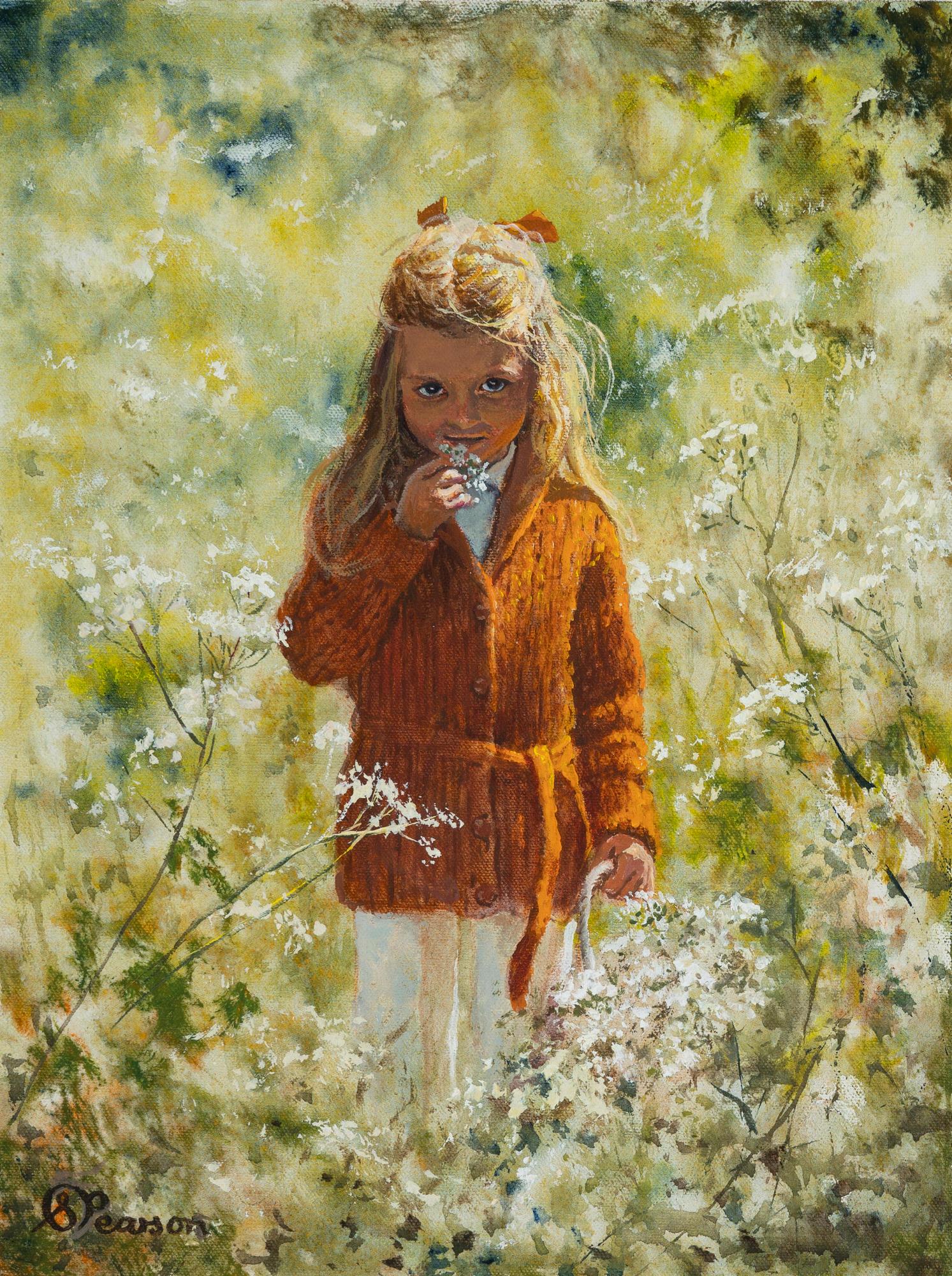 Stephen Pearson - Girl In Flower Field: Lot 67 Stephen Pearson British (20th Century) Girl In Flower Field oil on canvas (unstretched) signed lower left 17 1/4 x 13 1/4 inches Provenance: From the collection of a fourth-generation New York