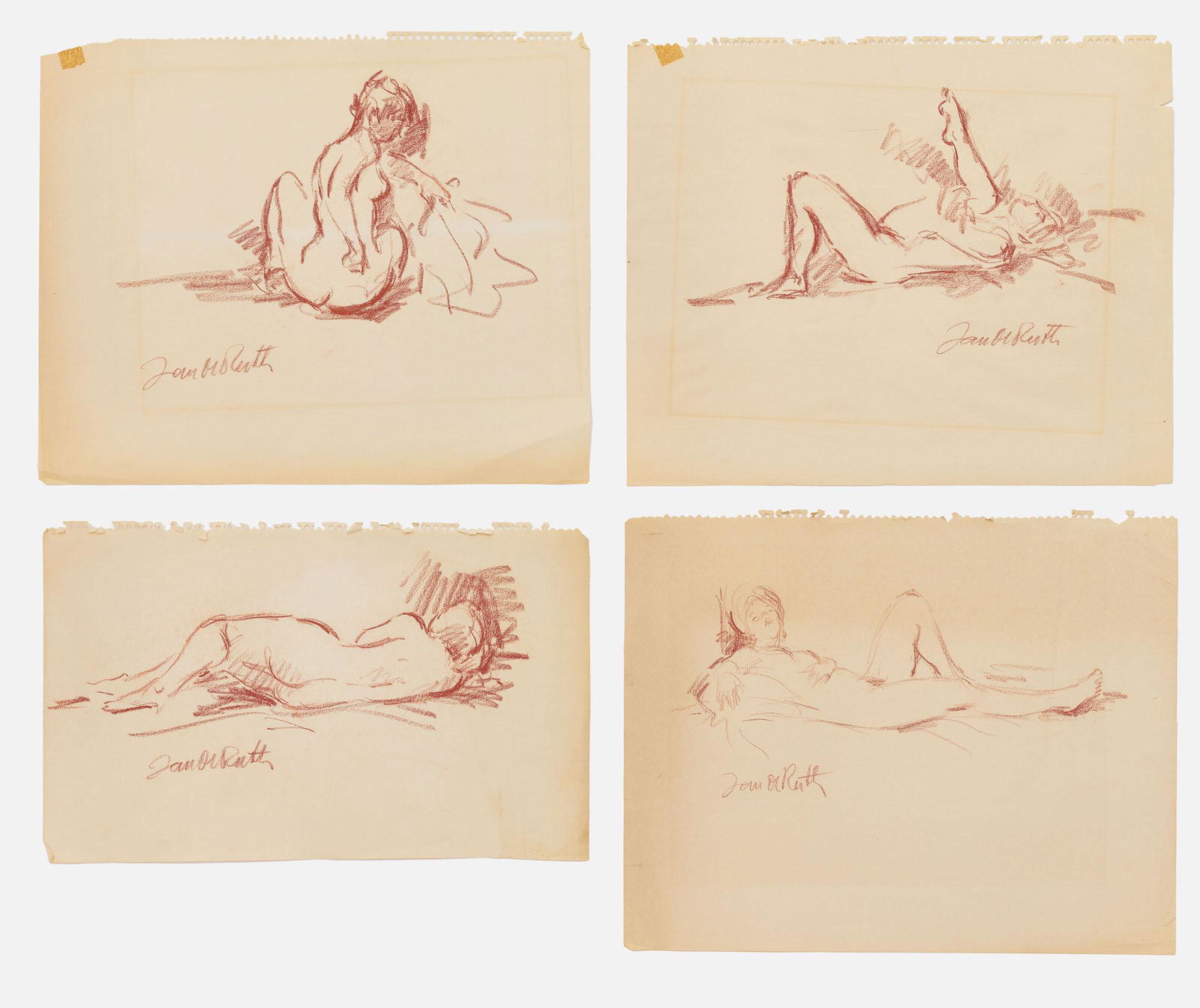 Jan de Ruth - Four Nude Studies: Lot 77 Jan de Ruth Czech (1922-1991) Four Nude Studies artist crayon each signed largest: 17 x 14 inches Provenance: Jules Perel Collection
