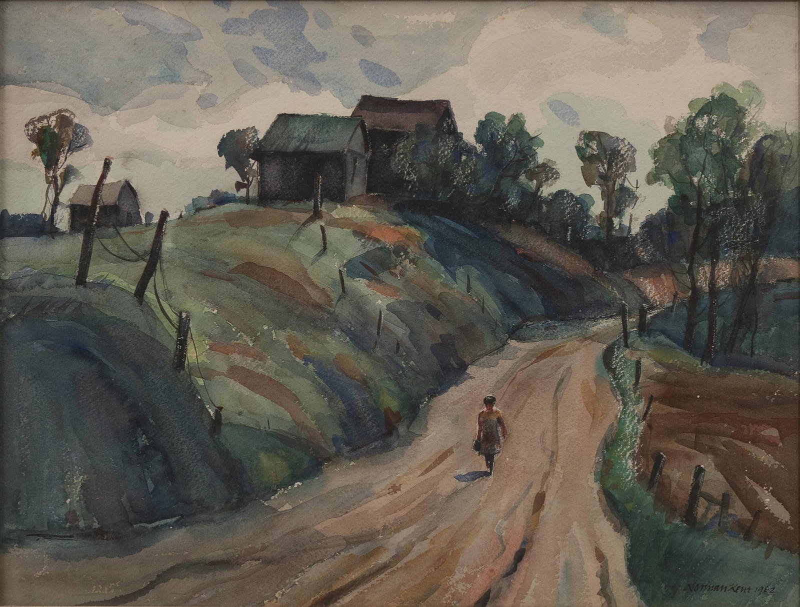 Norman Kent - Country Road: Lot 112 Norman Kent American (1903-1972) Country Road (1962) watercolor on paper signed lower right sight: 14 x 19 inches Provenance: Jules Perel Collection