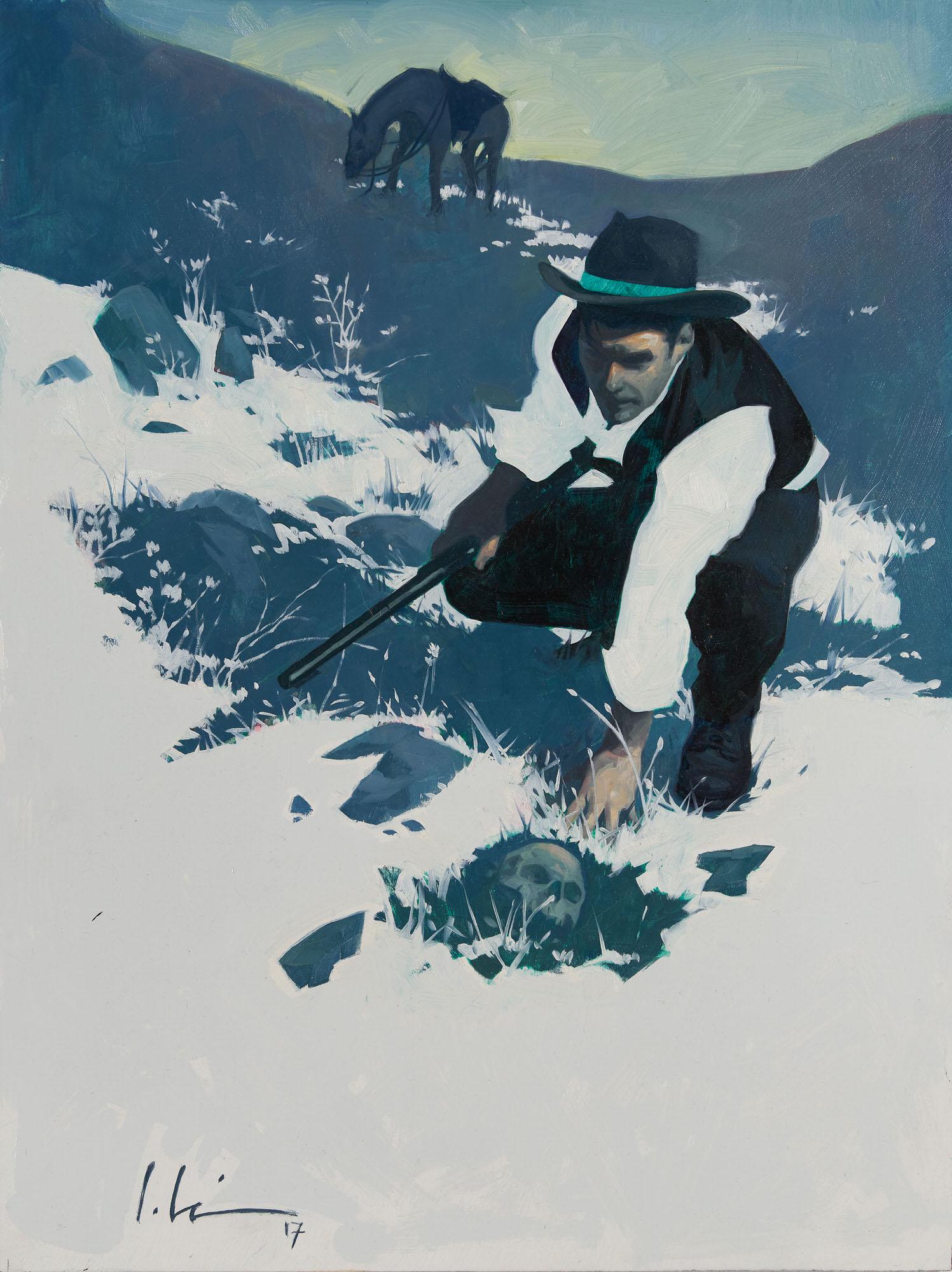 Jeremy Wilson - Untitled (Skull in the snow): Lot 198 Jeremy Wilson American (XX/XXI) Untitled (Skull in the snow) (2017) oil on panel signed lower left 16 x 12 inches Provenance: from the collection of Keryn Redstone