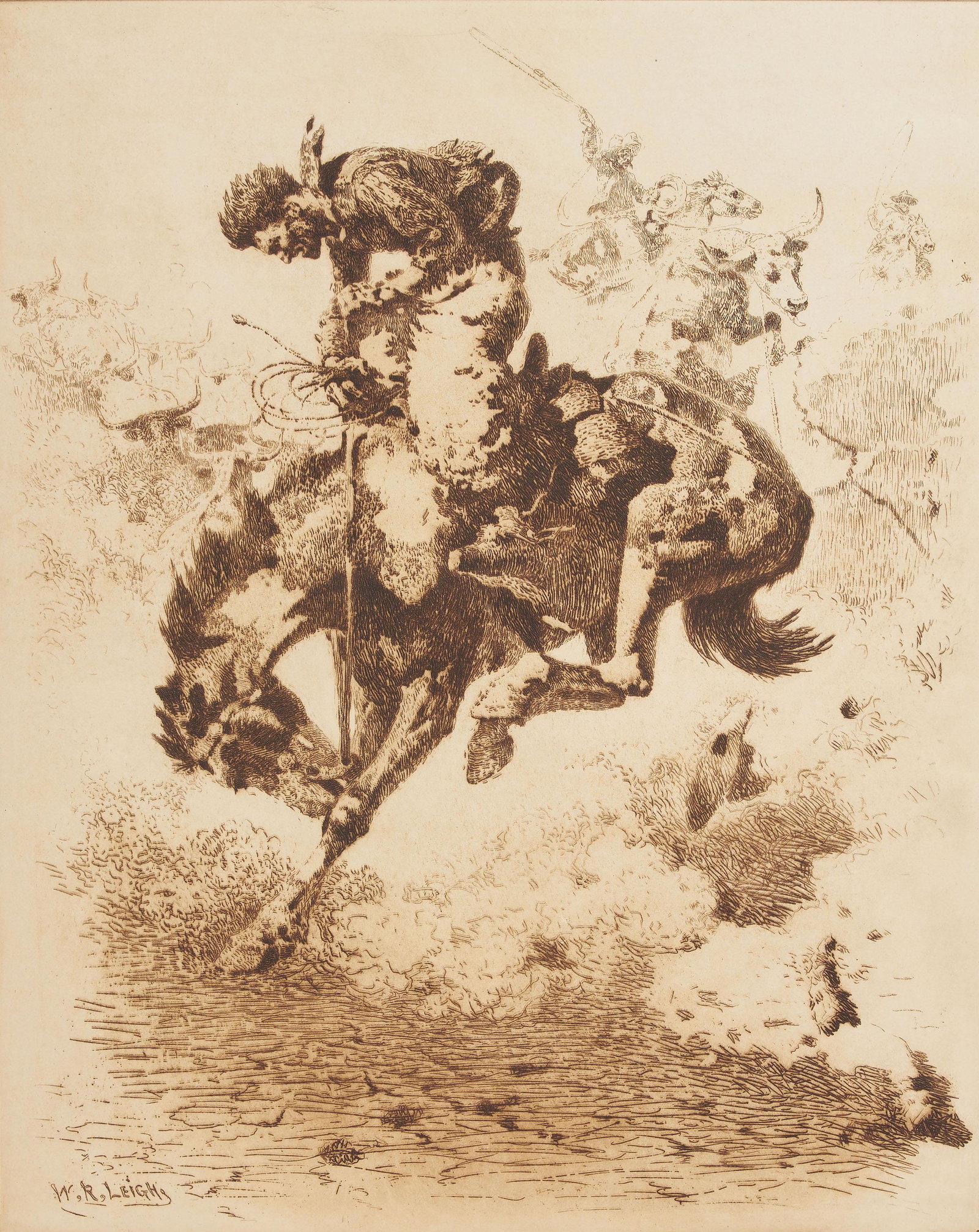 William Robinson Leigh - Foul Rope Left (Bronco Buster) (1 of 2)