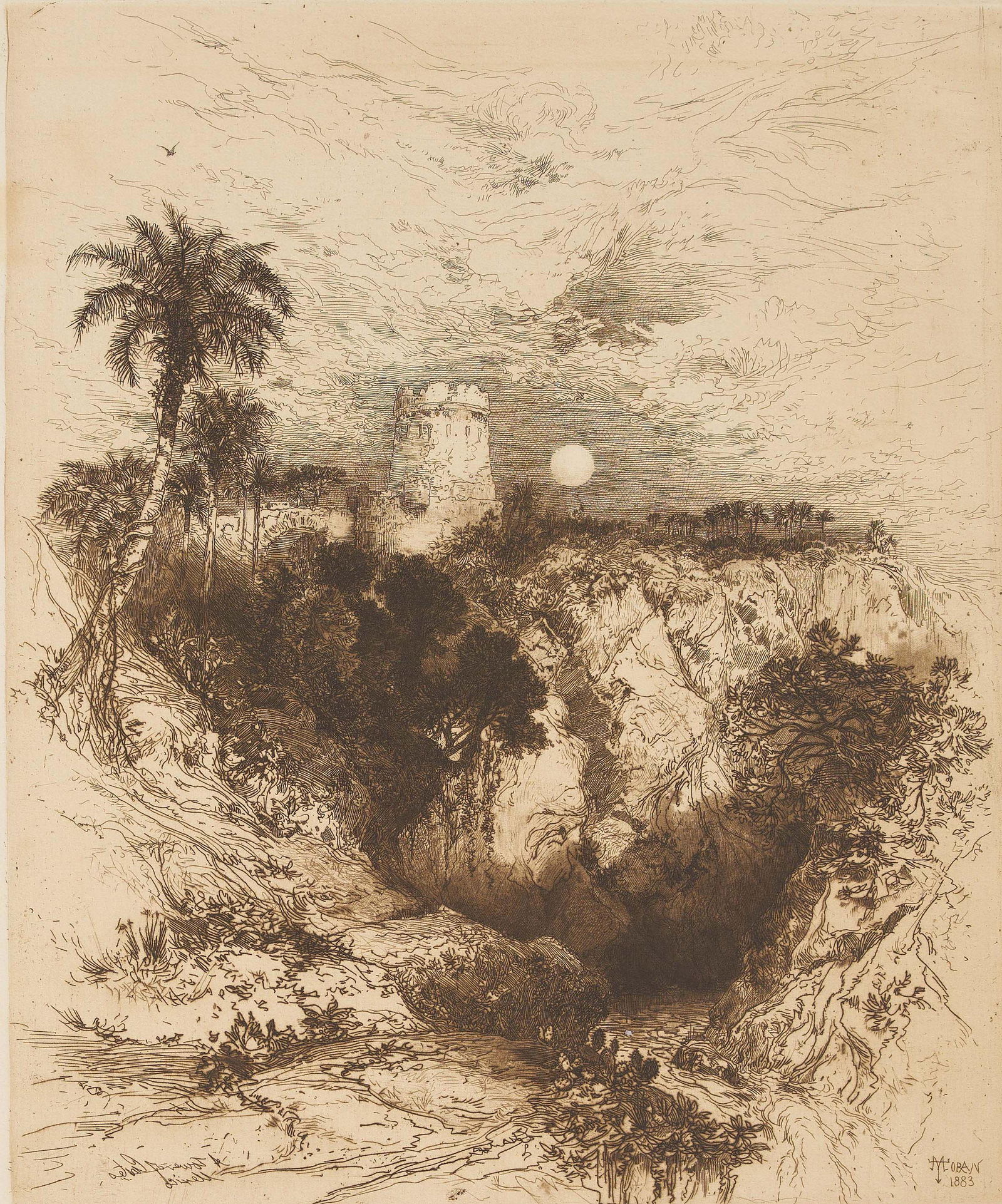 Peter Moran - Tower of Cortez Mexico: Lot 53 Peter Moran American (1841-1914) Tower of Cortez Mexico (1883) etching signed lower right plate: 11 3/4 x 9 7/16 inches Provenance: From a New York Collection