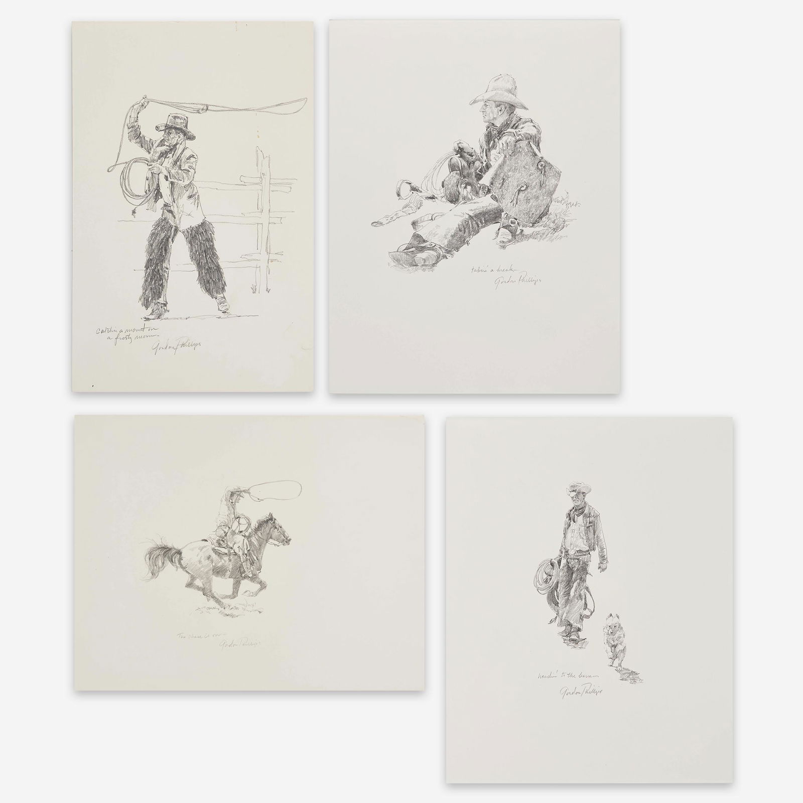 Gordon Phillips - Group, four (4) sketches of cowboys (1 of 8)