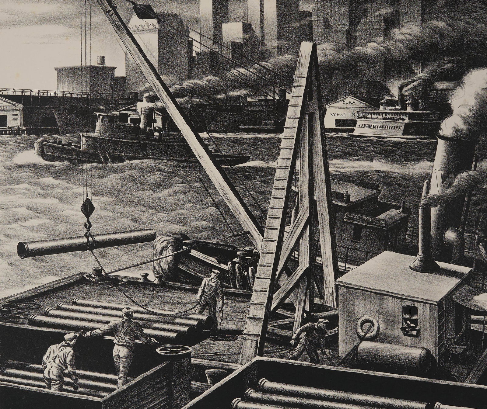 Edward Arthur Wilson - Untitled (Shipping yard): Lot 26 Edward Arthur Wilson American (1886-1970) Untitled (Shipping yard) (1945) lithograph signed lower right, numbered 22/35 image: 11 x 13 inches sheet: 13 1/2 x 15 inches Provenance: From a New Yo