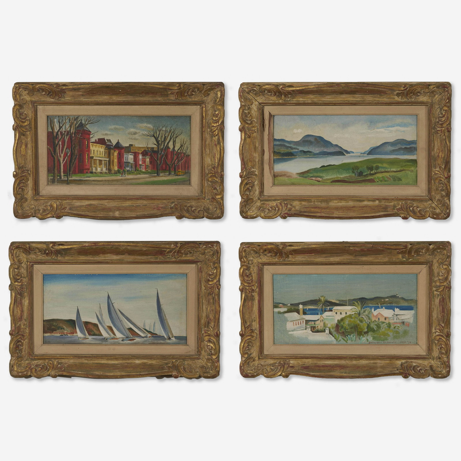 Felicie Howell - Group, four (4) outdoor scenes: Lot 109 Felicie Howell American (1897-1968) Group, four (4) outdoor scenes oil on canvas board two initialed (each): 6 x 12 inches