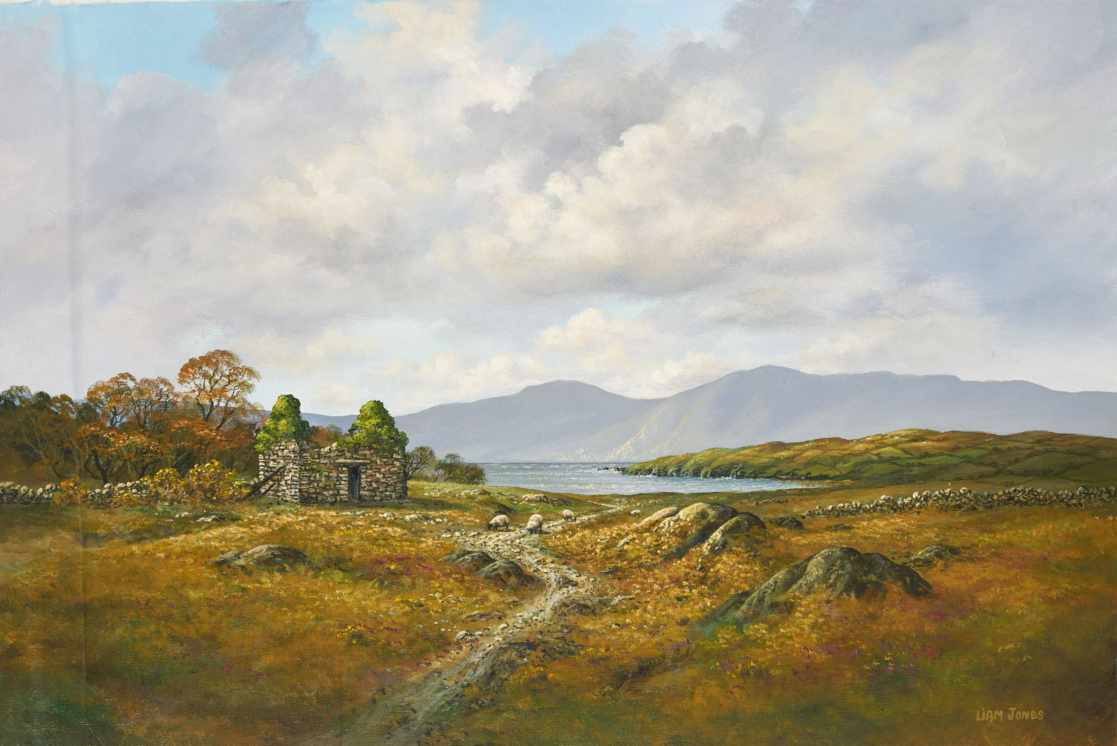 Liam Jones - Connemara Galway: Lot 196 Liam Jones Irish (b. 1951) Connemara Galway oil on canvas (unstretched) signed lower right 27 1/2 x 38 3/4 inches Provenance: From the collection of a fourth-generation New York art gallery