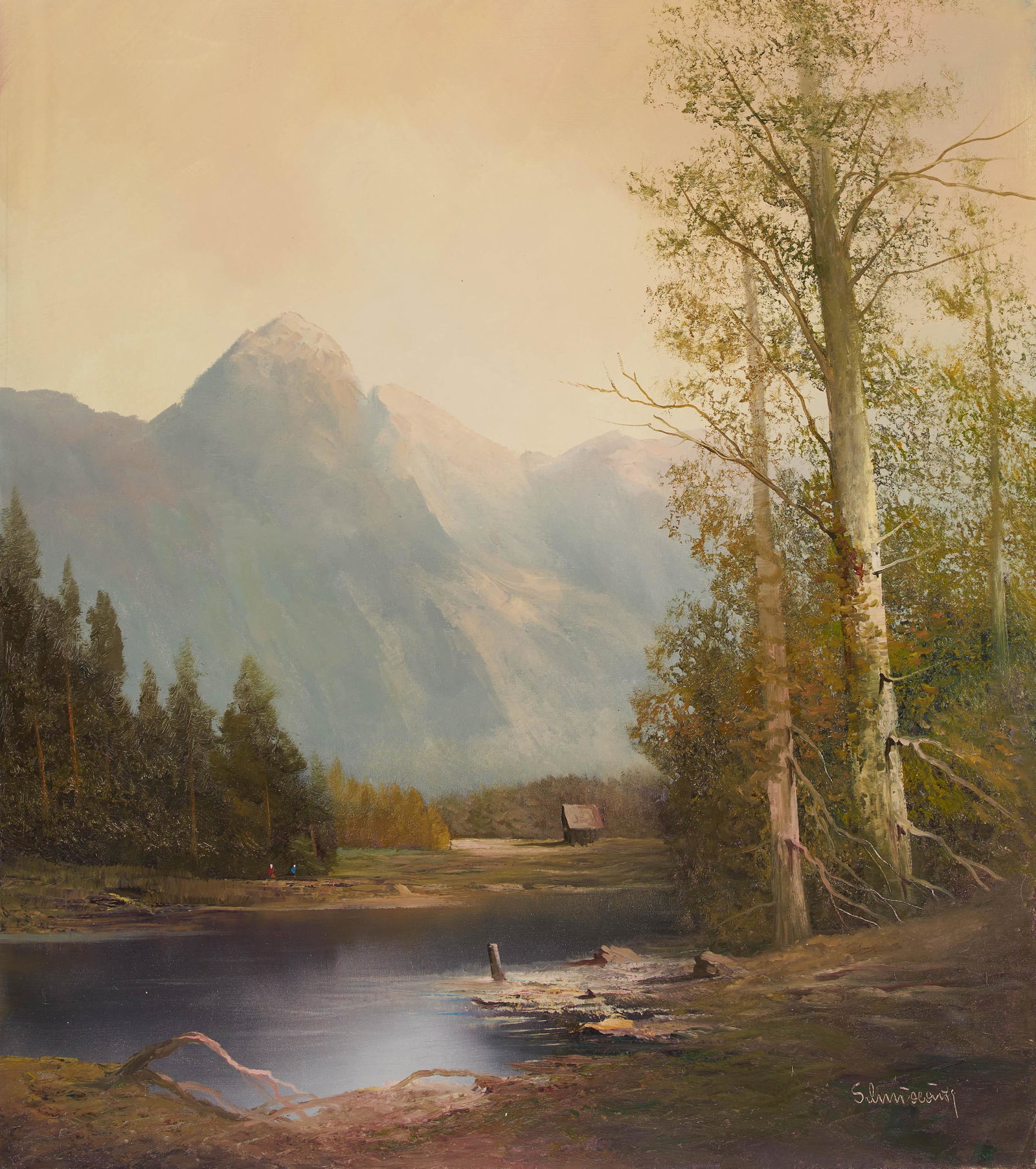 Karl Schmidbauer - Lake: Lot 203 Karl Schmidbauer Austrian (1921-1999) Lake oil on canvas (unstretched) signed lower right 33 1/2 x 30 inches Provenance: From the collection of a fourth-generation New York art gallery