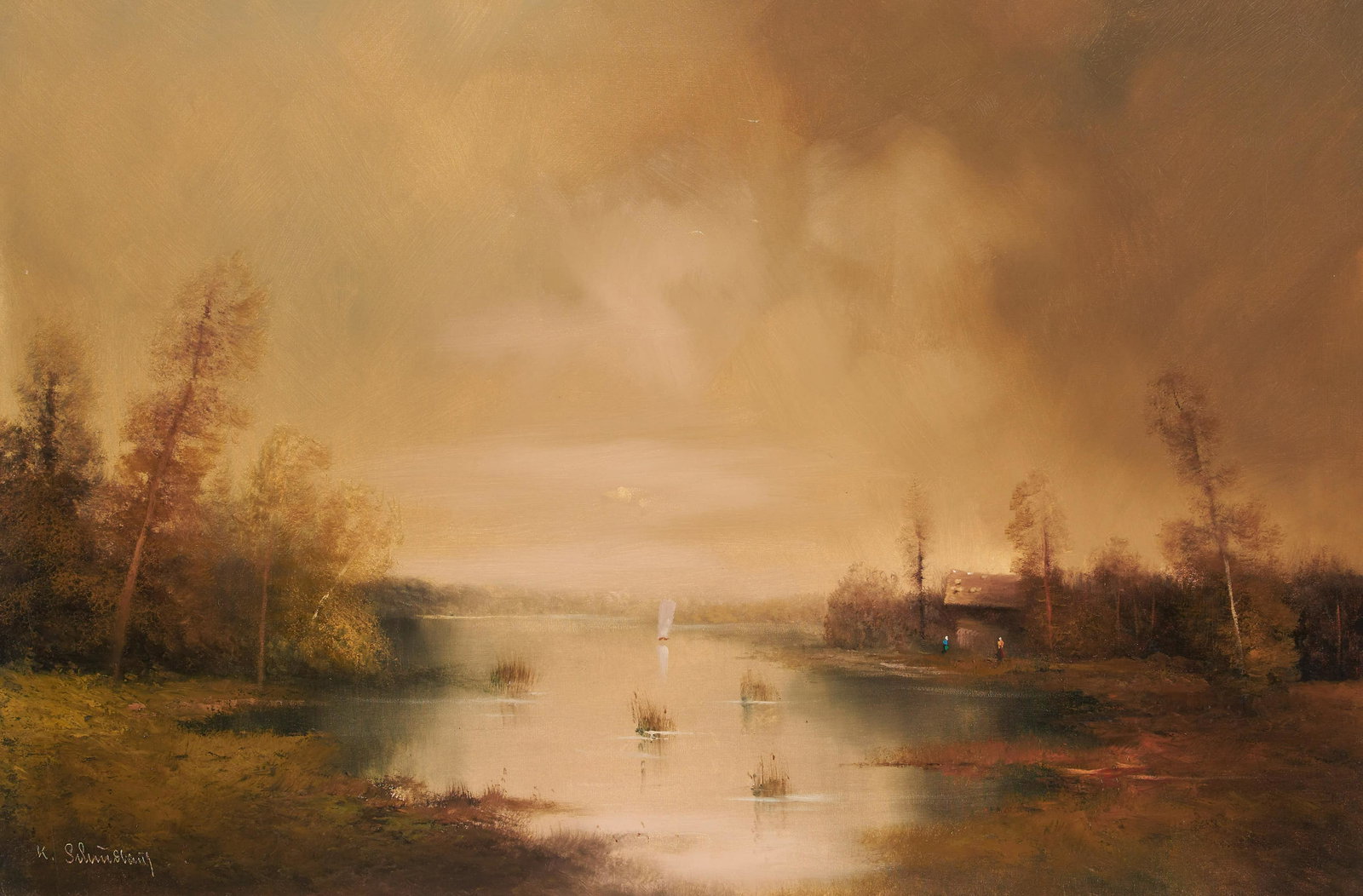 Karl Schmidbauer - Lake: Lot 207 Karl Schmidbauer Austrian (1921-1999) Lake oil on canvas (unstretched) signed lower left 26 1/2 x 38 inches Provenance: From the collection of a fourth-generation New York art gallery