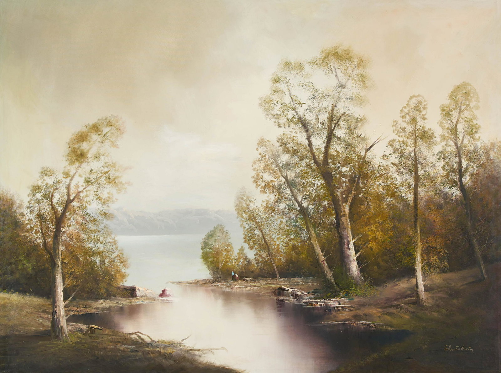 Karl Schmidbauer - Lake: Lot 210 Karl Schmidbauer Austrian (1921-1999) Lake oil on canvas (unstretched) signed lower right 32 x 41 3/4 inches Provenance: From the collection of a fourth-generation New York art gallery