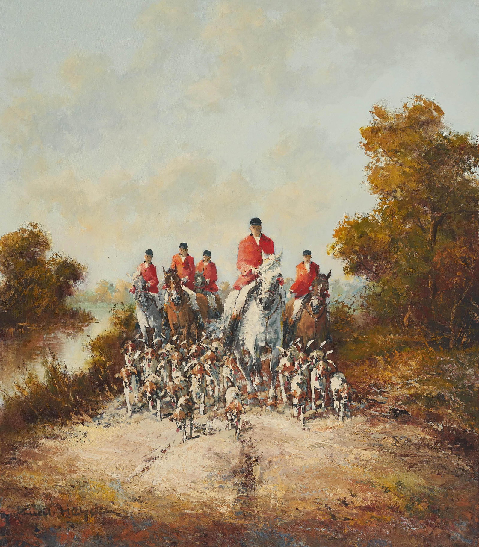 Kurt Heyden - Hunt: Lot 241 Kurt Heyden German (b. 1936) Hunt oil on canvas (unstretched) signed lower left 34 x 30 inches Provenance: From the collection of a fourth-generation New York art gallery
