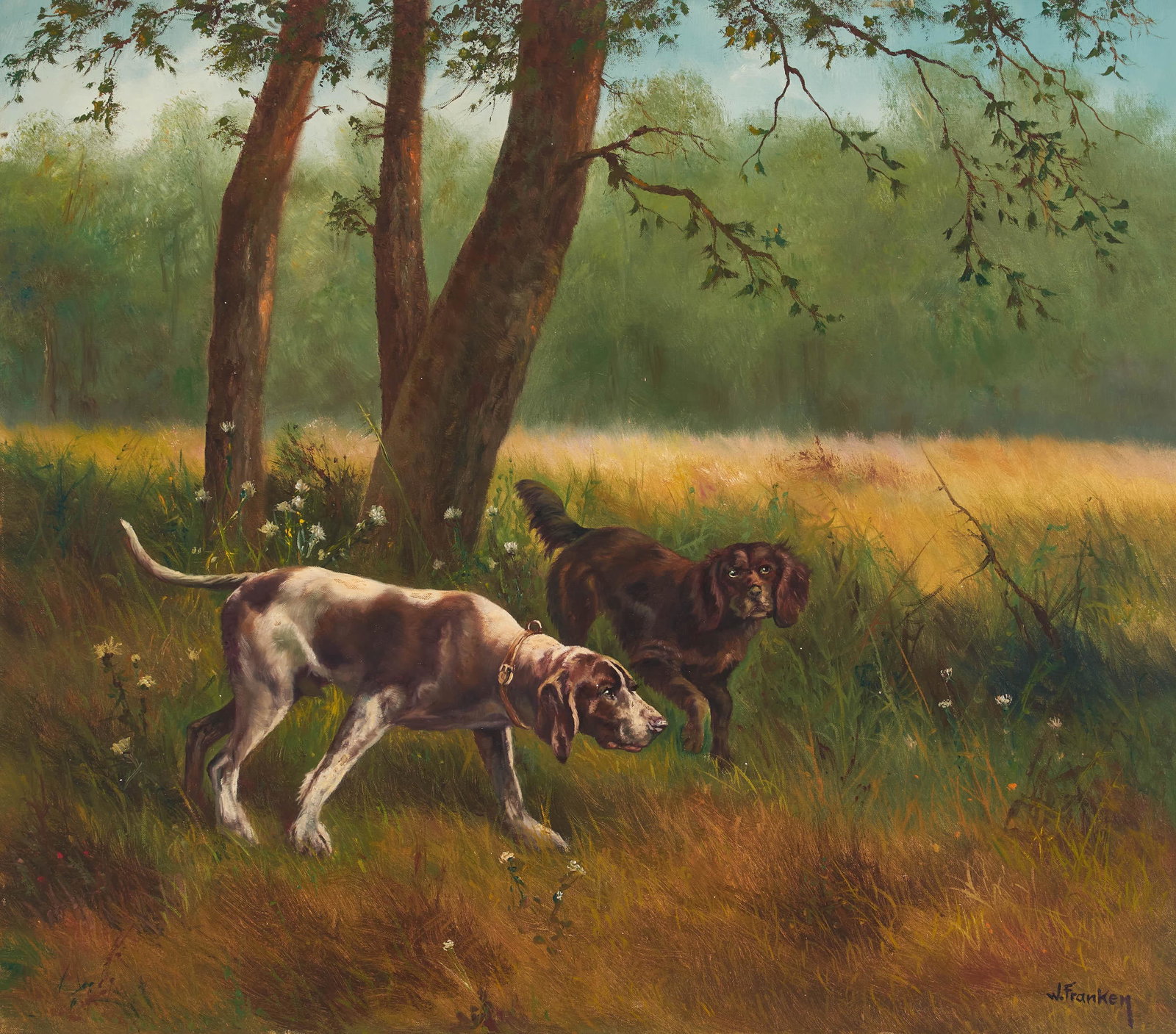 Willi Franken - Pointers: Lot 248 Willi Franken German (1911-1984) Pointers oil on canvas (unstretched) signed lower right 30 x 33 3/4 inches Provenance: From the collection of a fourth-generation New York art gallery
