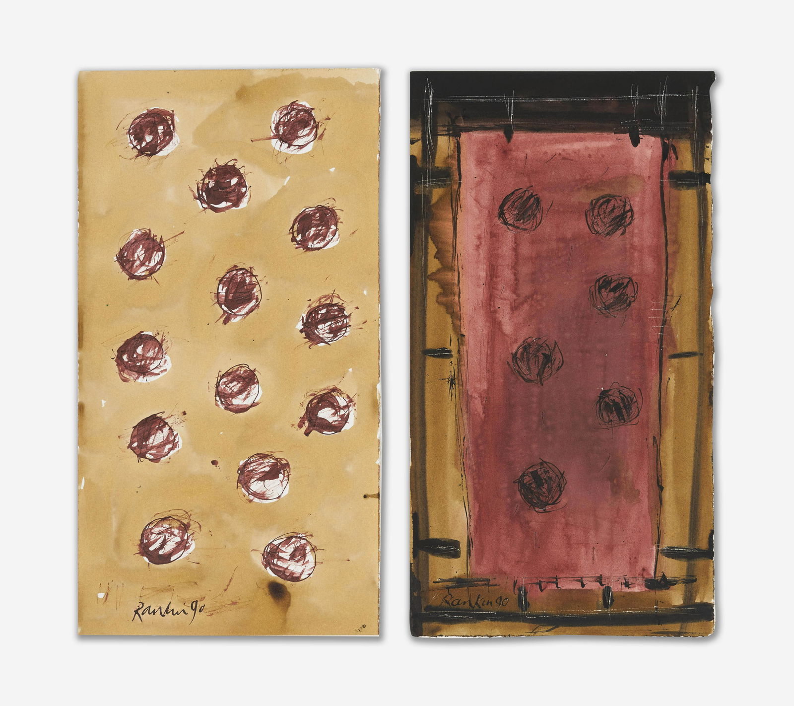 David Rankin - Group, two (2) works on paper: Lot 139 David Rankin American (b. 1946) Group, two (2) works on paper (1990) watercolor on paper each signed lower left each: 15 x 8 inches Provenance: Private Collection