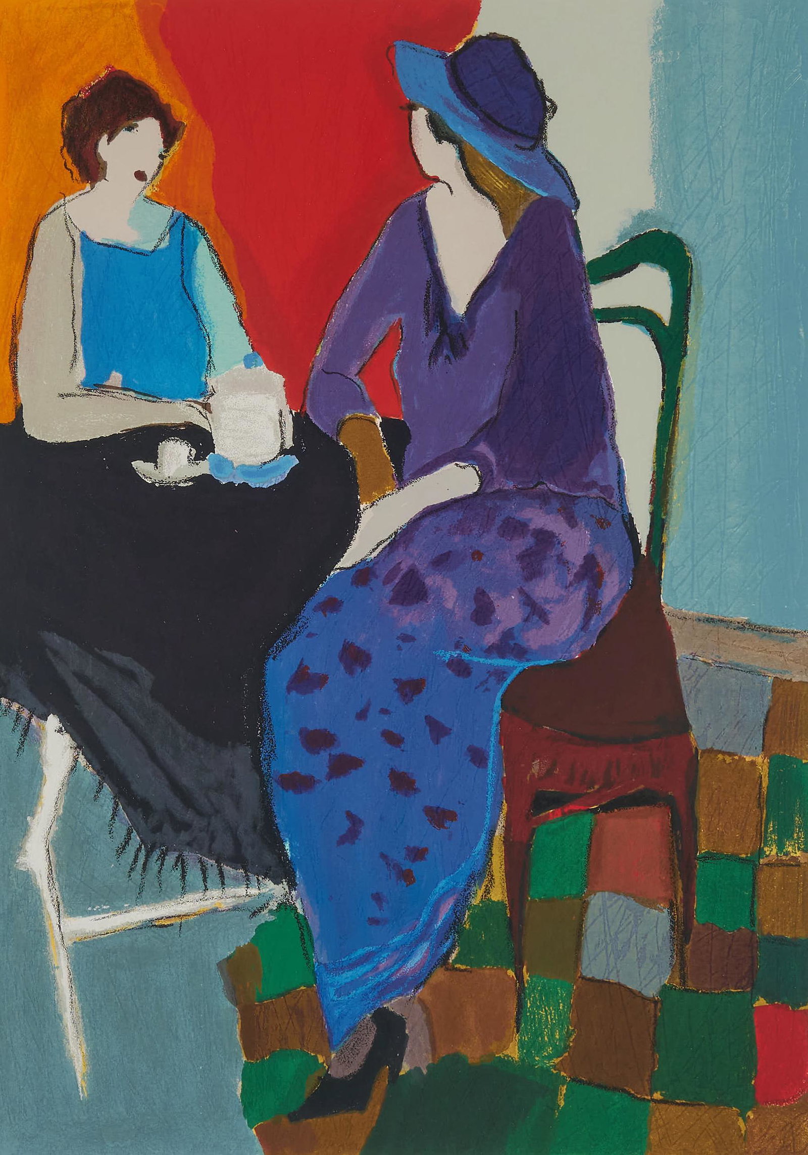 Itzchak Tarkay - Untitled (Two women in blue) (1 of 2)