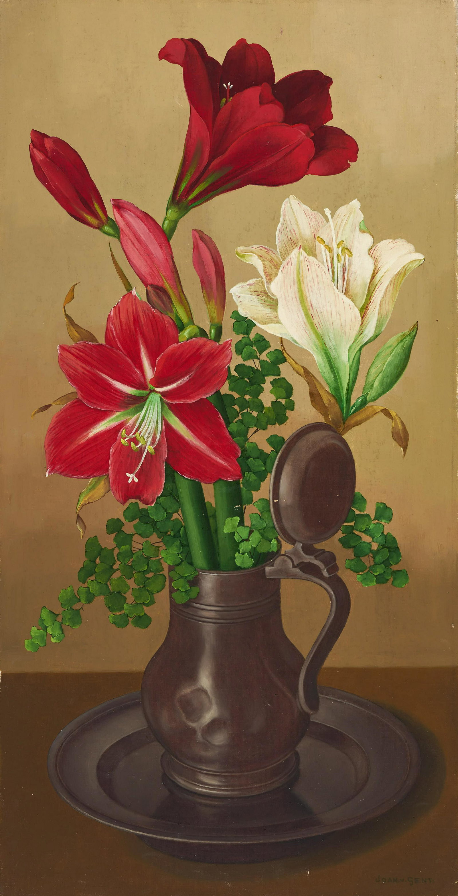 Joan van Gent - Red Lilies in Pewter Pitcher (1 of 2)