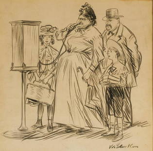 William Glackens - The Laughing Gas: Lot 42 William Glackens American (1870 - 1938) The Laughing Gas  ink on paper signed lower right sight: 8 3/4 x 8 3/4 inches Provenance: Kennedy Galleries, Inc. label verso