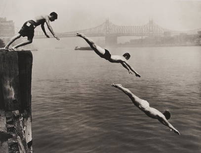 Arthur Leipzig - Divers, East River, 1948: Lot 46 Arthur Leipzig American (1918-2014) Divers, East River, 1948 silver gelatin print laid down to mat signed verso 9 7/8 x 13 inches Provenance: From the Estate of Edward Bazinet