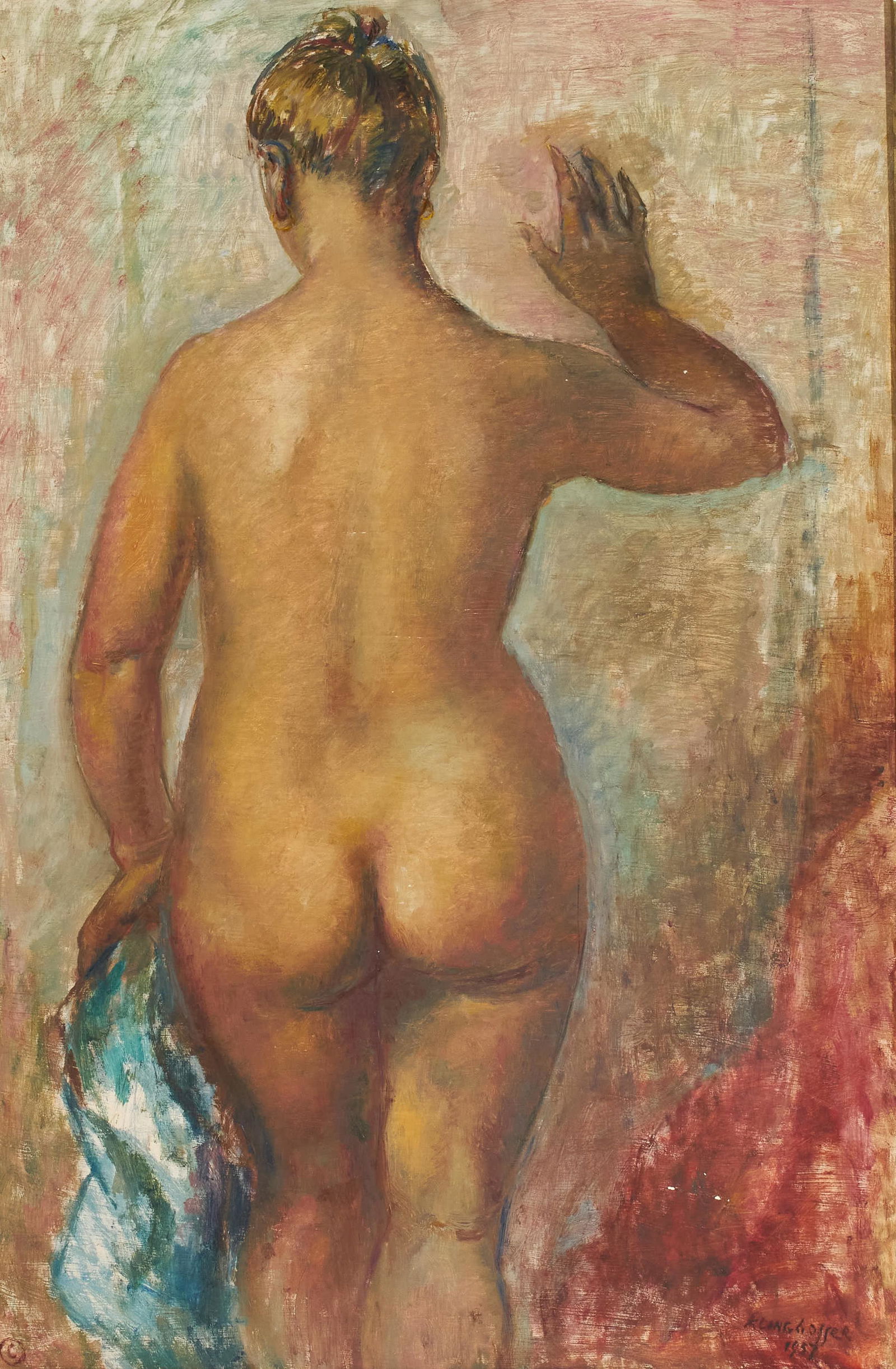 Clara Klinghoffer - Back view of Nude (Rachel): Lot 29 Clara Klinghoffer British/American (1900-1970) Back view of Nude (Rachel) (1957) oil on masonite signed lower right sight: 29 5/8 x 19 1/2 inches Provenance: From the estate of Clara Klinghof