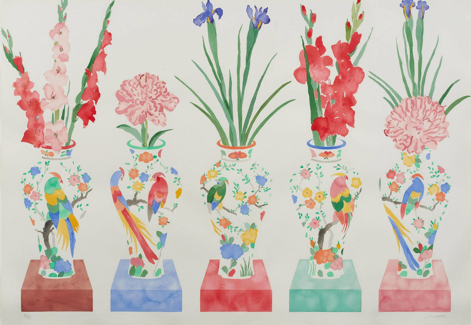 Harry Soviak - Untitled (Five flower vases): Lot 25 Harry Soviak American (1935-1984) Untitled (Five flower vases) pochoir signed lower right, numbered 10/50 29 x 41 1/2 inches