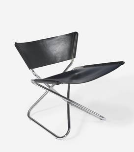 Erik Magnussen - Leather and Chrome Folding Side Chair: Lot 62 Erik Magnussen Danish (1940-2014) Leather and Chrome Folding Side Chair leather and chrome plated steel 29 1/2 x 27 1/4 x 21 1/4 inches Provenance: From a Private Collection