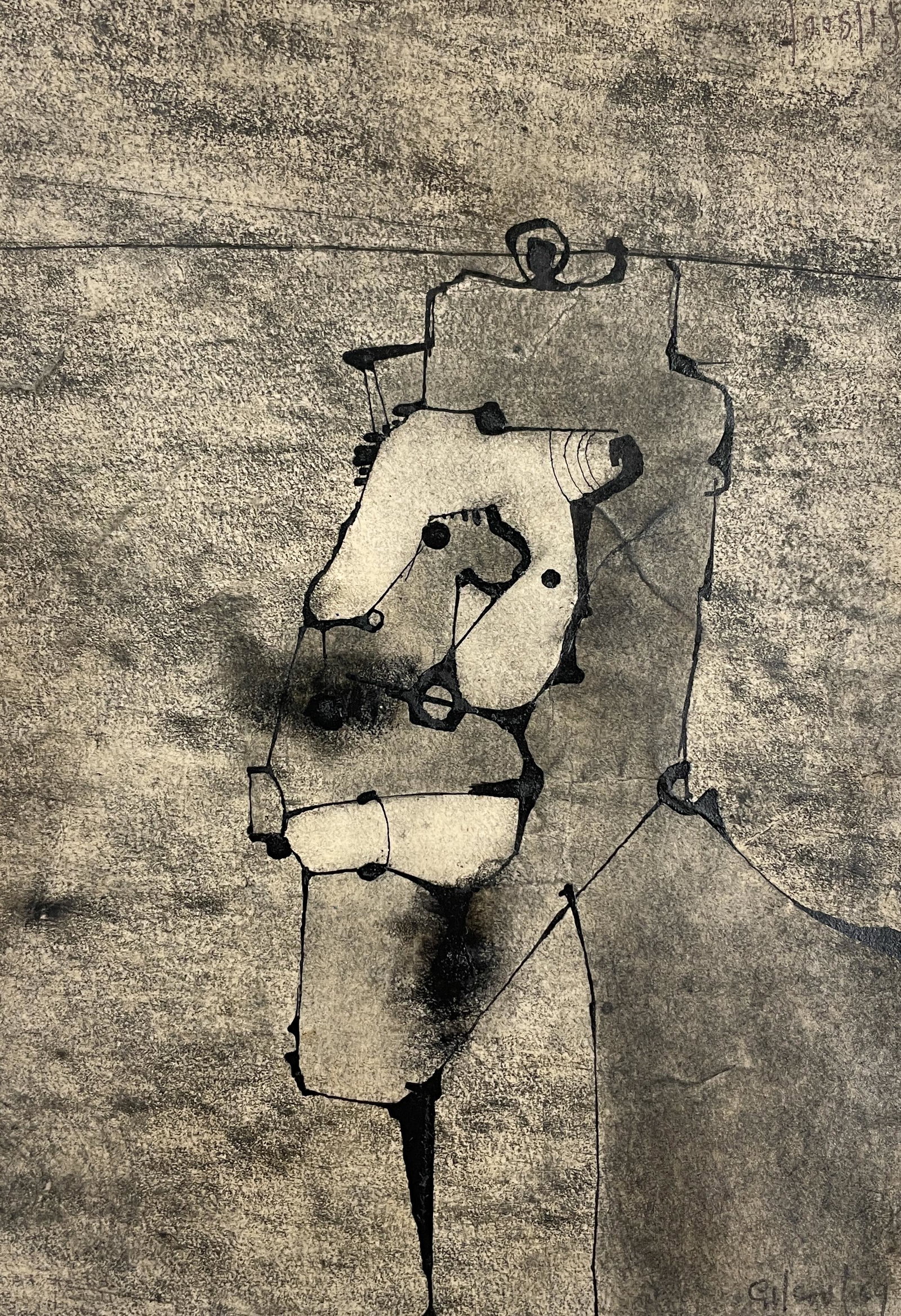 Benoît Gilsoul - Untitled: Lot 81 Benoît Gilsoul Belgian (1914-2000) Untitled (1969) India ink and charcoal on paper signed lower right image: 8 1/8 x 5 3/4 inches backing paper: 17 x 9 1/2 inches Provenance: From the estate o