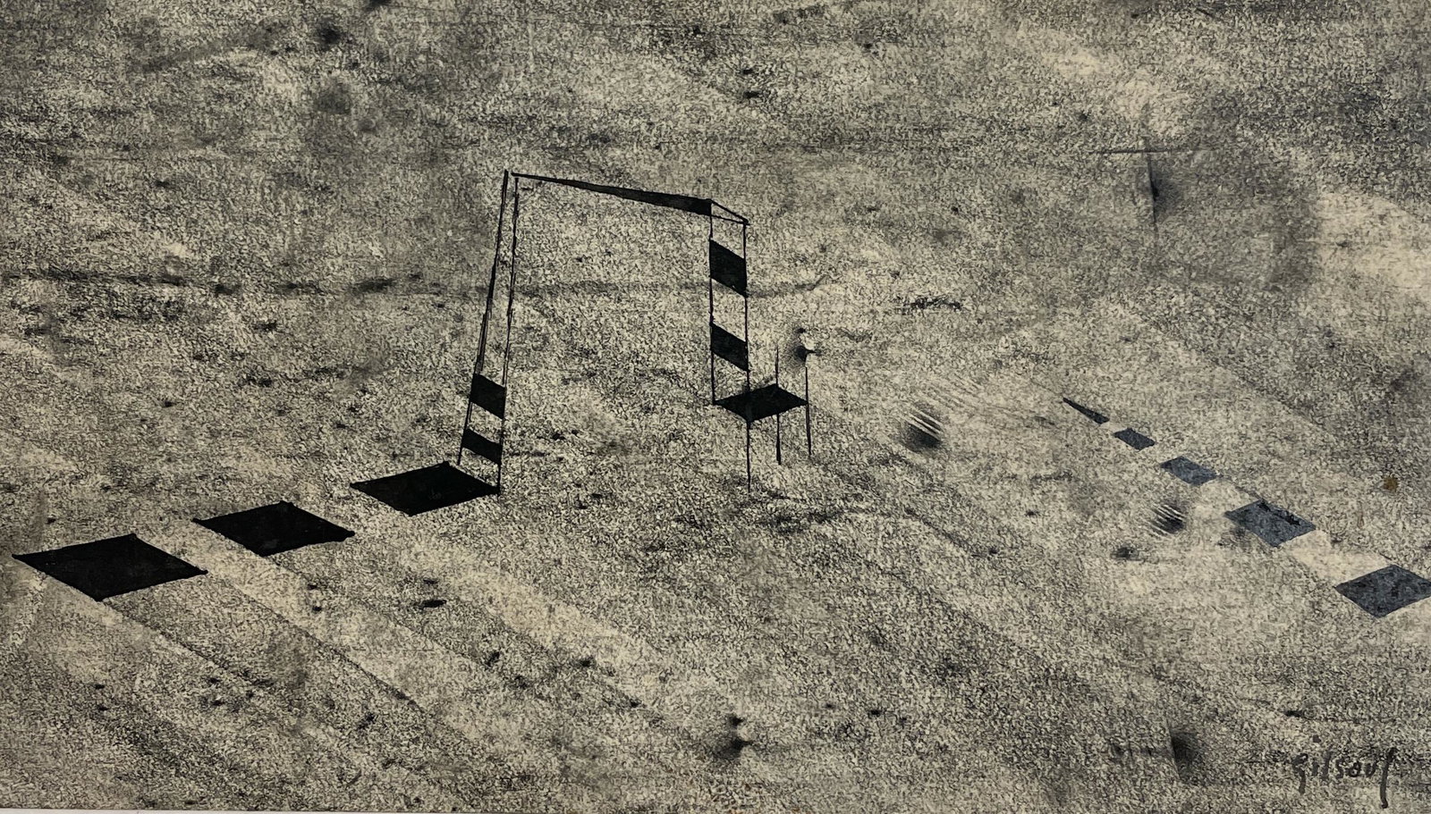 Benoît Gilsoul - Untitled: Lot 98 Benoît Gilsoul Belgian (1914-2000) Untitled India ink and charcoal mounted to backing paper signed lower right image: 5 1/16 x 9 inches mount: 9 1/4 x 13 1/2 inches Provenance: From the estate