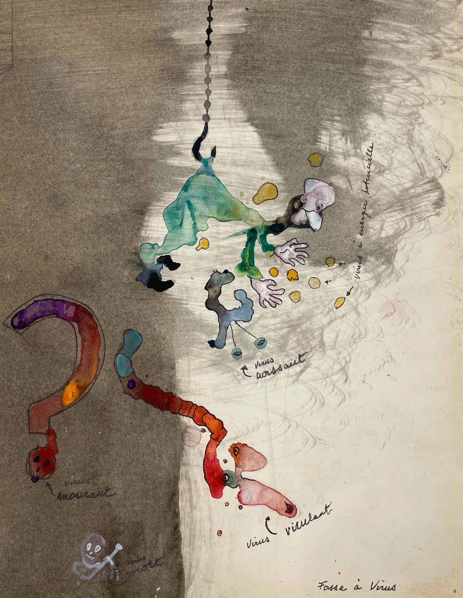 Benoît Gilsoul - Fosse à Virus: Lot 115 Benoît Gilsoul Belgian (1914-2000) Fosse à Virus watercolor, gouache, and marker on paper laid down to mat image: 10 1/2 x 8 1/8 inches mat: 14 x 11 inches Provenance: From the estate of Ben