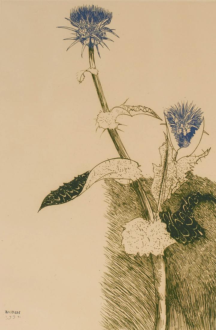 Leonard Baskin - Flowers: Lot 24 Leonard Baskin American (1922-2000) Flowers (1990) etching signed lower right and stamped lower left, AP 17 7/8 x 11 5/8 inches Provenance: From The Estate of Leonard Stone