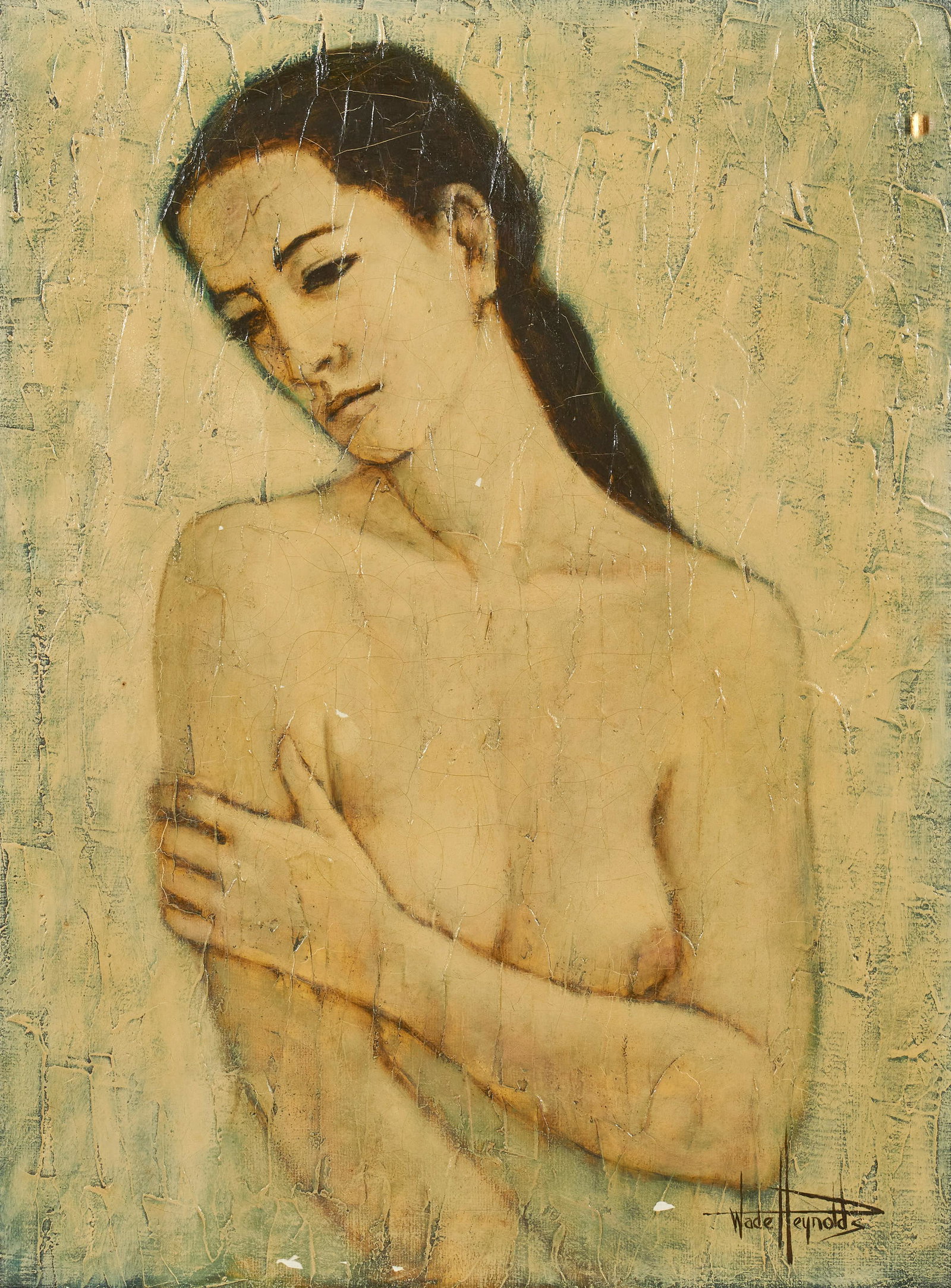 Wade Reynolds - Untitled (Nude woman): Lot 65 Wade Reynolds American (1929-2011) Untitled (Nude woman) oil on canvas signed lower right sight: 23 7/8 x 18 inches