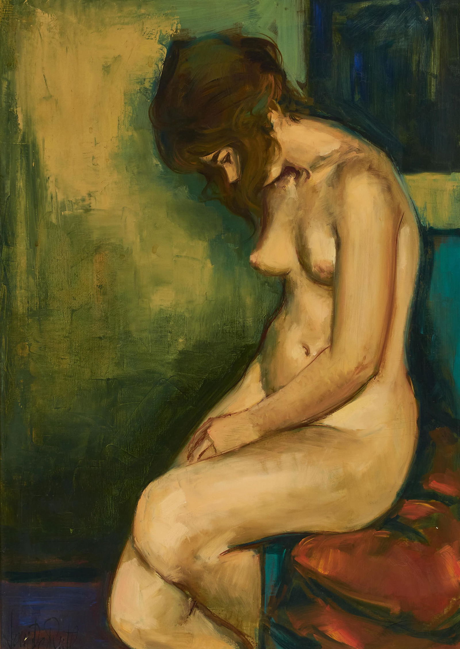 Jan de Ruth - Untitled (Nude woman): Lot 66 Jan de Ruth Czech (1922-1991) Untitled (Nude woman) oil on canvas signed lower left 28 x 20 inches Provenance: Dellin Gallery, seal verso