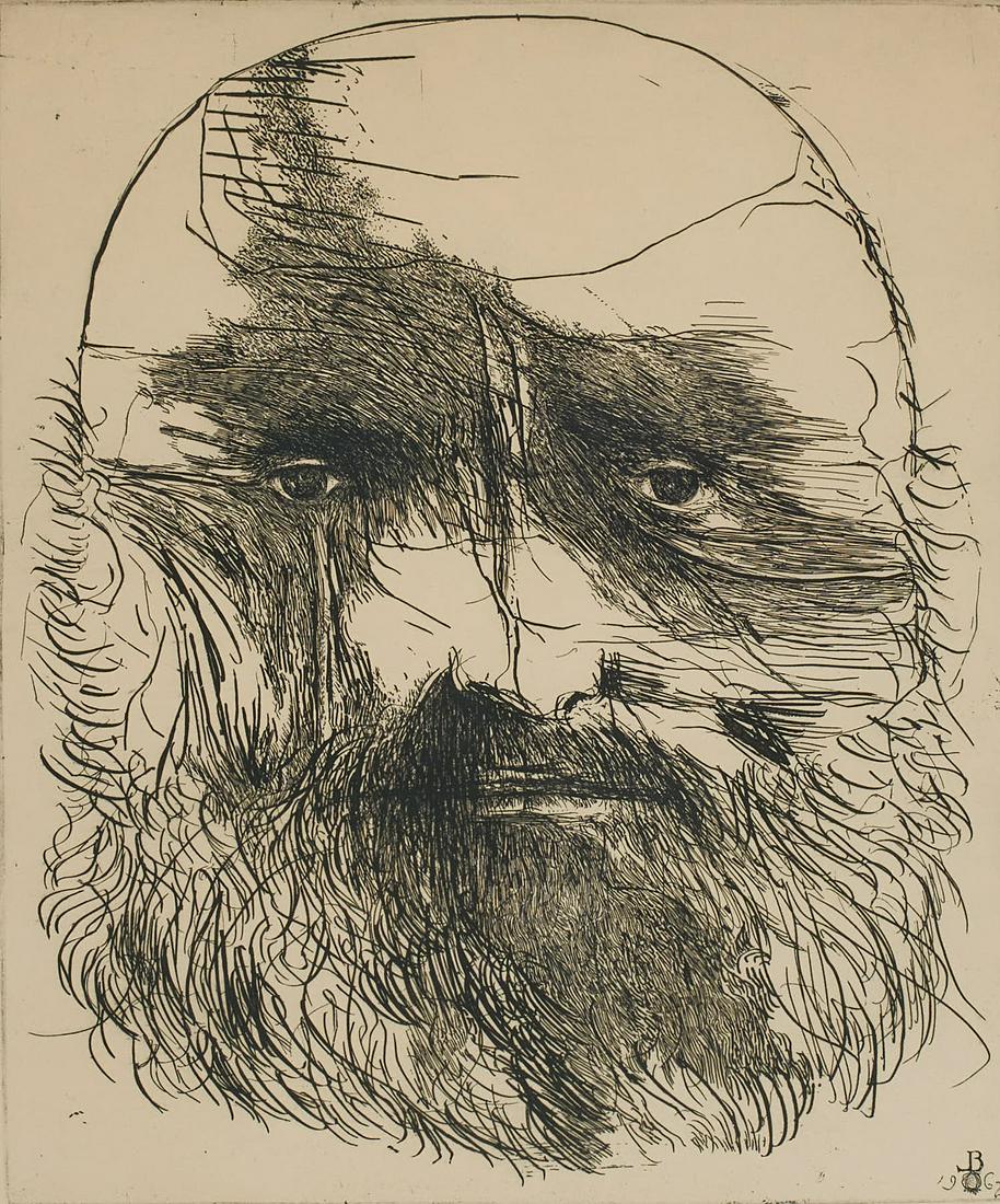 Leonard Baskin - Portrait of Blesdin: Lot 67 Leonard Baskin American (1922-2000) Portrait of Blesdin (1962) etching signed and stamped lower right, Ap plate: 17 1/2 x 14 6 /8 inches Provenance: From The Estate of Leonard Stone