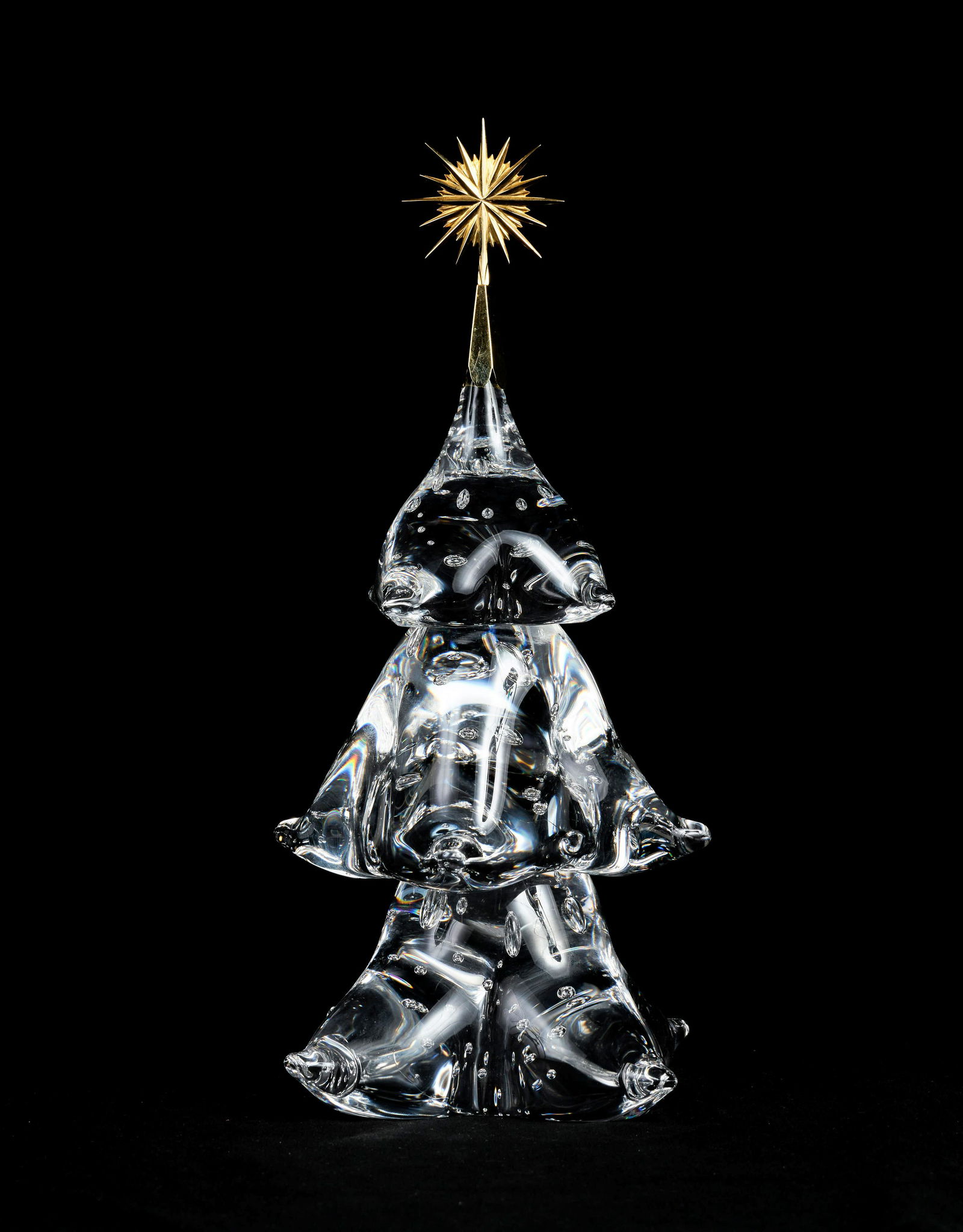 James Houston for Steuben Glass - Christmas Tree: Lot 9 James Houston for Steuben Glass Christmas Tree (ca. 1970) crystal, 18k gold star tree topper with red leather fitted case inscribed on bottom 12 x 4 x 5 inches Provenance: from a private Alpine,