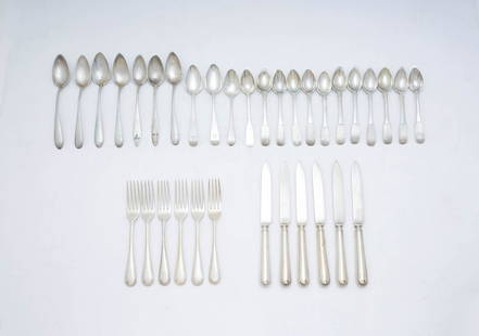 European Silversmiths - Group of 34 pieces of: Lot 11 European Silversmiths Group of 34 pieces of Silverware silver and silver plate spoons have various hallmarks Provenance: from a private Alpine, New Jersey collection approximate total