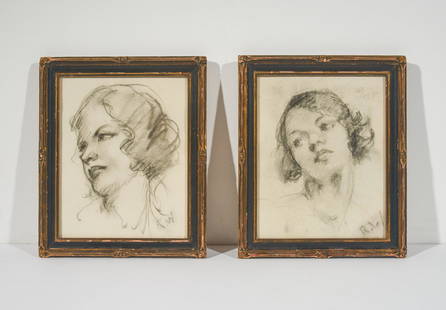 Unknown Artist - Group (Two portraits of women): Lot 16 Unknown Artist (XX/XXI) Group (Two portraits of women) graphite on paper both initialed indistinctly sight (each): 9 1/2 x 7 1/2 inches Provenance: From a private collection