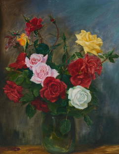 Unknown Artist - Roses Still Life: Lot 19 Unknown Artist (XX/XXI) Roses Still Life (1928) oil on board illegibly signed lower left sight: 21 1/6 x 16 3/4 inches Provenance: Private Collection, Westchester,,