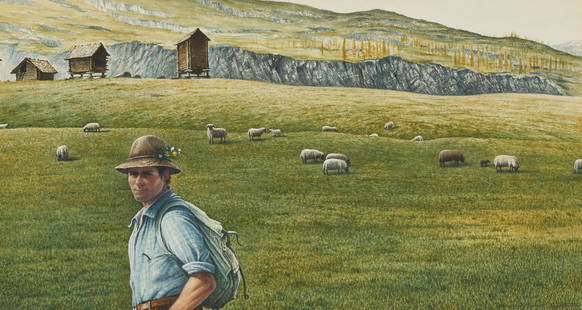 Reynolds Thomas - Untitled (Sheep in the field): Lot 22 Reynolds Thomas American (b.1927) Untitled (Sheep in the field) watercolor and colored pencil on paper signed lower right sight: 10 3/16 x 18 3/4 inches Provenance: from a private Alpine,