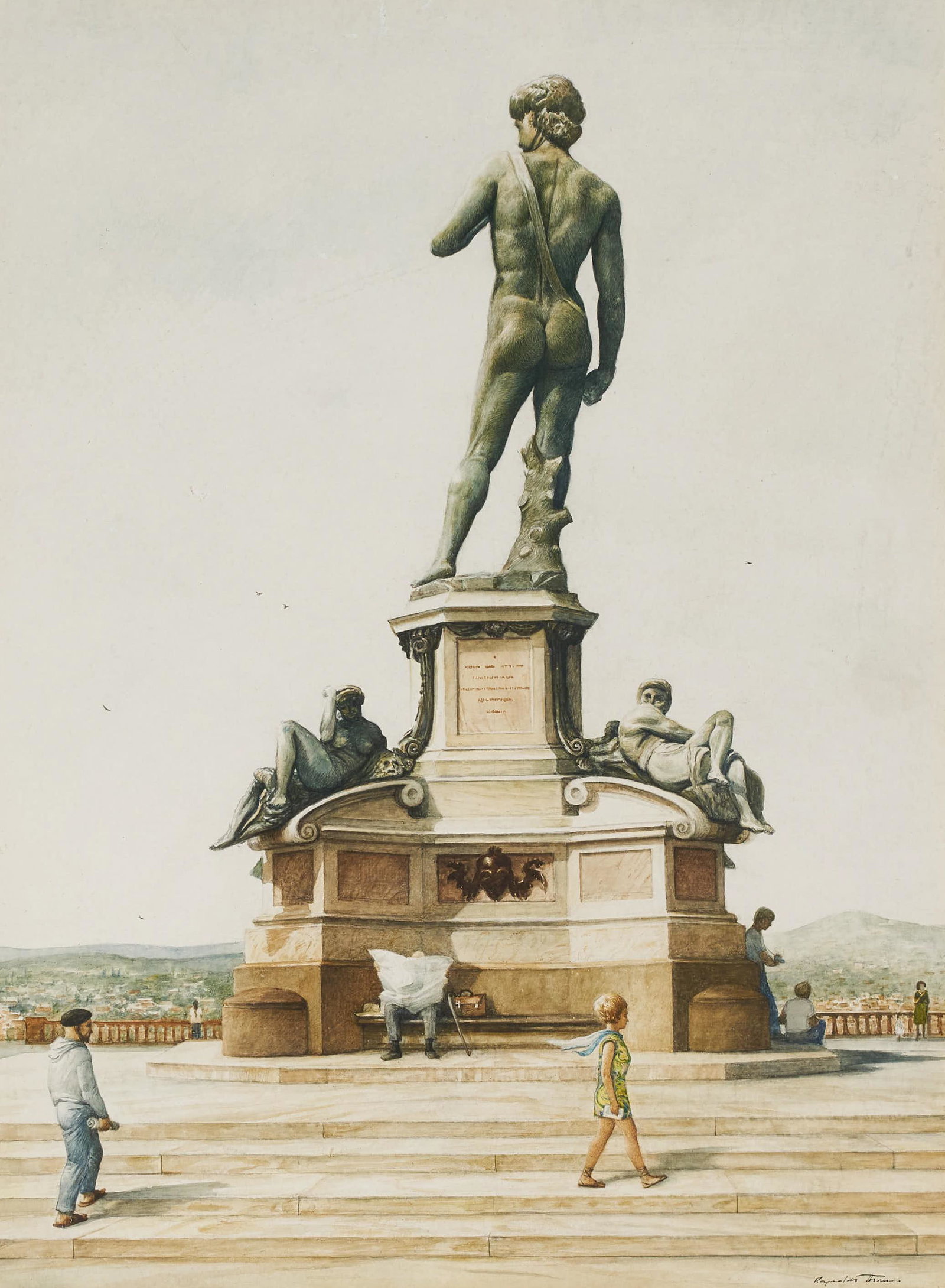 Reynolds Thomas - Untitled (Bronze David at Piazzale: Lot 100 Reynolds Thomas American (b.1927) Untitled (Bronze David at Piazzale Michelangelo) watercolor and color pencil on paper signed lower right sight: 19 1/4 x 14 1/4 inches Provenance: from a pri
