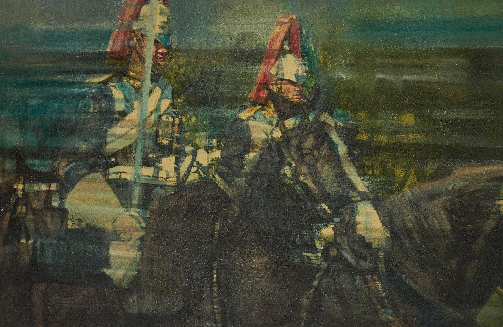 Eric Mason - Household Cavalry by Defense to the Queen: Lot 135 Eric Mason British (1921-1986) Household Cavalry by Defense to the Queen oil on canvas (unstretched) signed lower left 25 1/4 x 37 inches Provenance: From the collection of a fourth-generatio