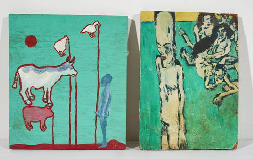 Lowell Boyers - Figurative Works (2): Lot 119 Lowell Boyers American (b. 1966) Figurative Works (2) (1990 &1987) oil on board each signed verso largest: 13 x 9 1/4 inches Provenance: From a private collection lot includes two works