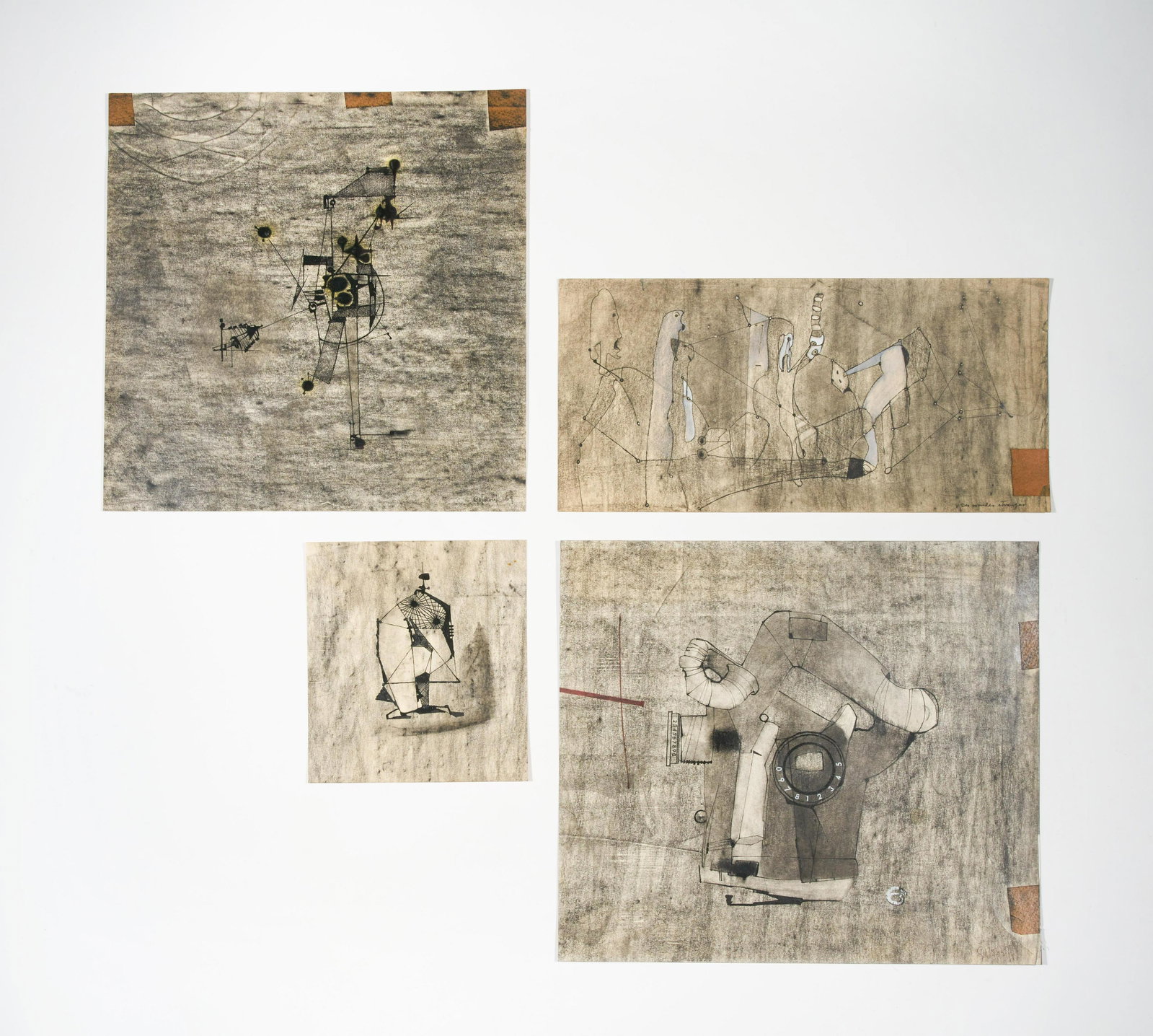 Benoît Gilsoul - Space Scenes (4): Lot 134 Benoît Gilsoul Belgian (1914-2000) Space Scenes (4) charcoal and India ink on paper one signed lower right largest: 15 1/4 x 13 1/2 inches Provenance: From the estate of Benoît Gilsoul