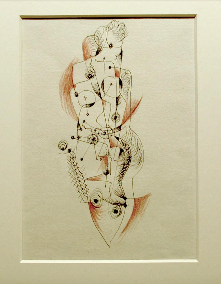 Konrad Cramer (1888–1963) - Standing Figure: Lot 13 Konrad Cramer (1888–1963) Standing Figure (c. 1950) Black ink and red crayon Signed en verso with studio stamp 10.125” x 4.25” inches Donated by Charles M. Young of Charles M. Young Fine