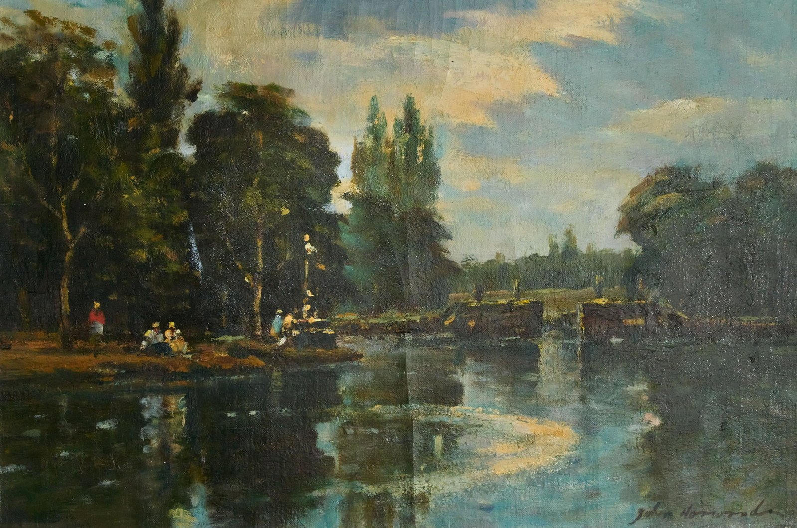 John Horwood - Shaws Lock Essex: Lot 48 John Horwood British (20th Century) Shaws Lock Essex oil on canvas (unstretched) signed lower right 14 1/2 x 20 3/4 inches Provenance: from the collection of a fourth-generation New York art g